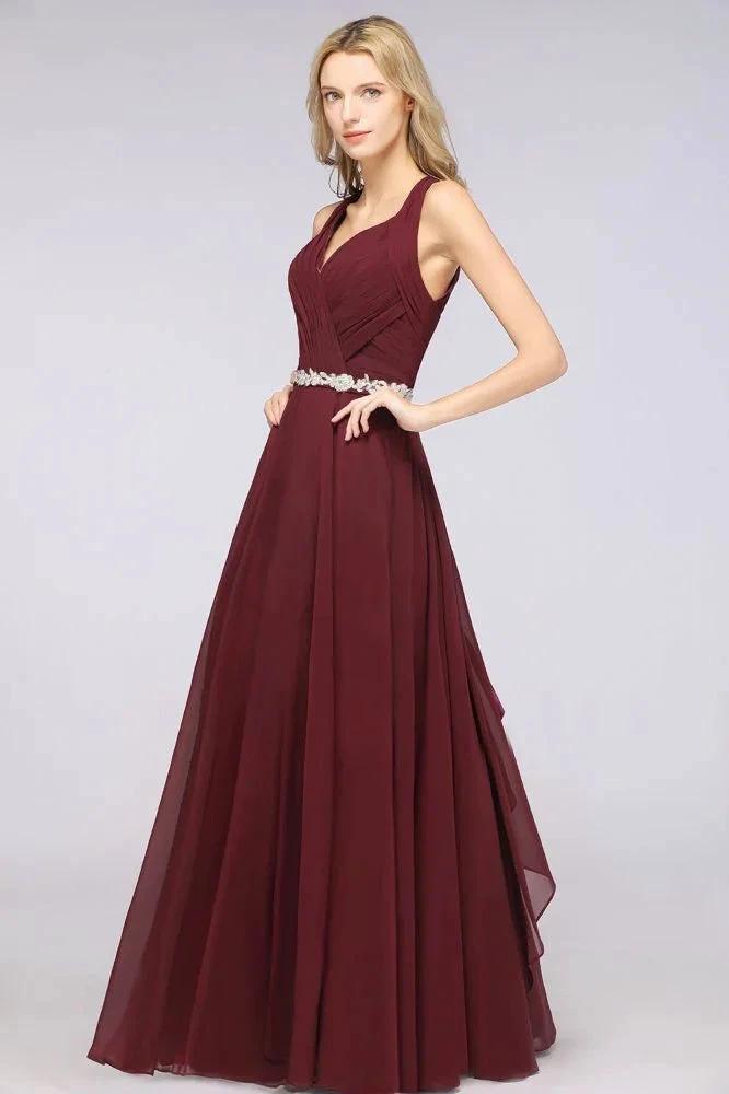 Halter V-Neck Sleeveless Ruffle Bridesmaid Dress with Appliques Sashes Evening Swing Dress (ZD13120)
