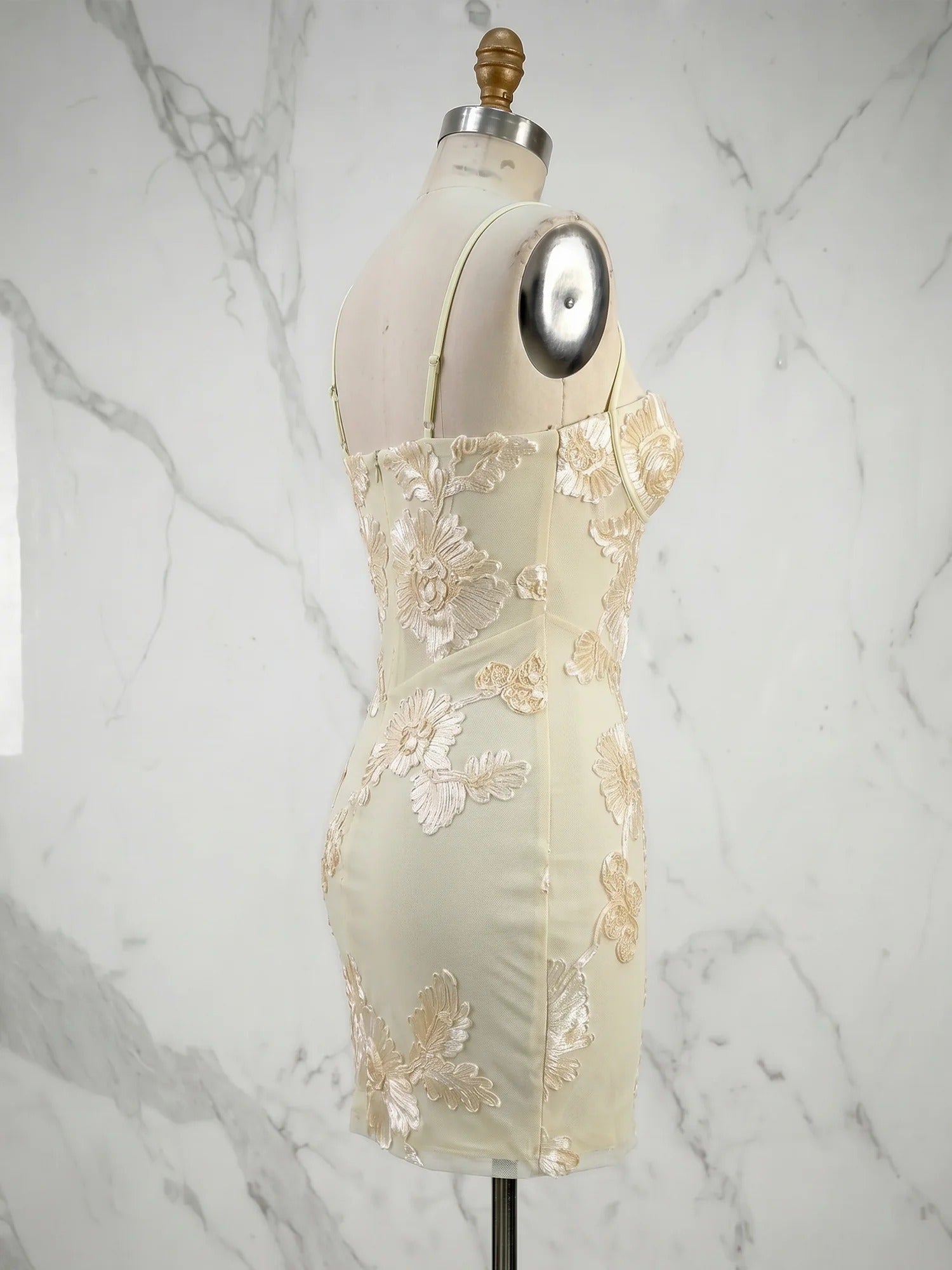 Romantic Butter Yellow Floral Embroidered Short Corset Homecoming Dress - View 3 | FashionDia