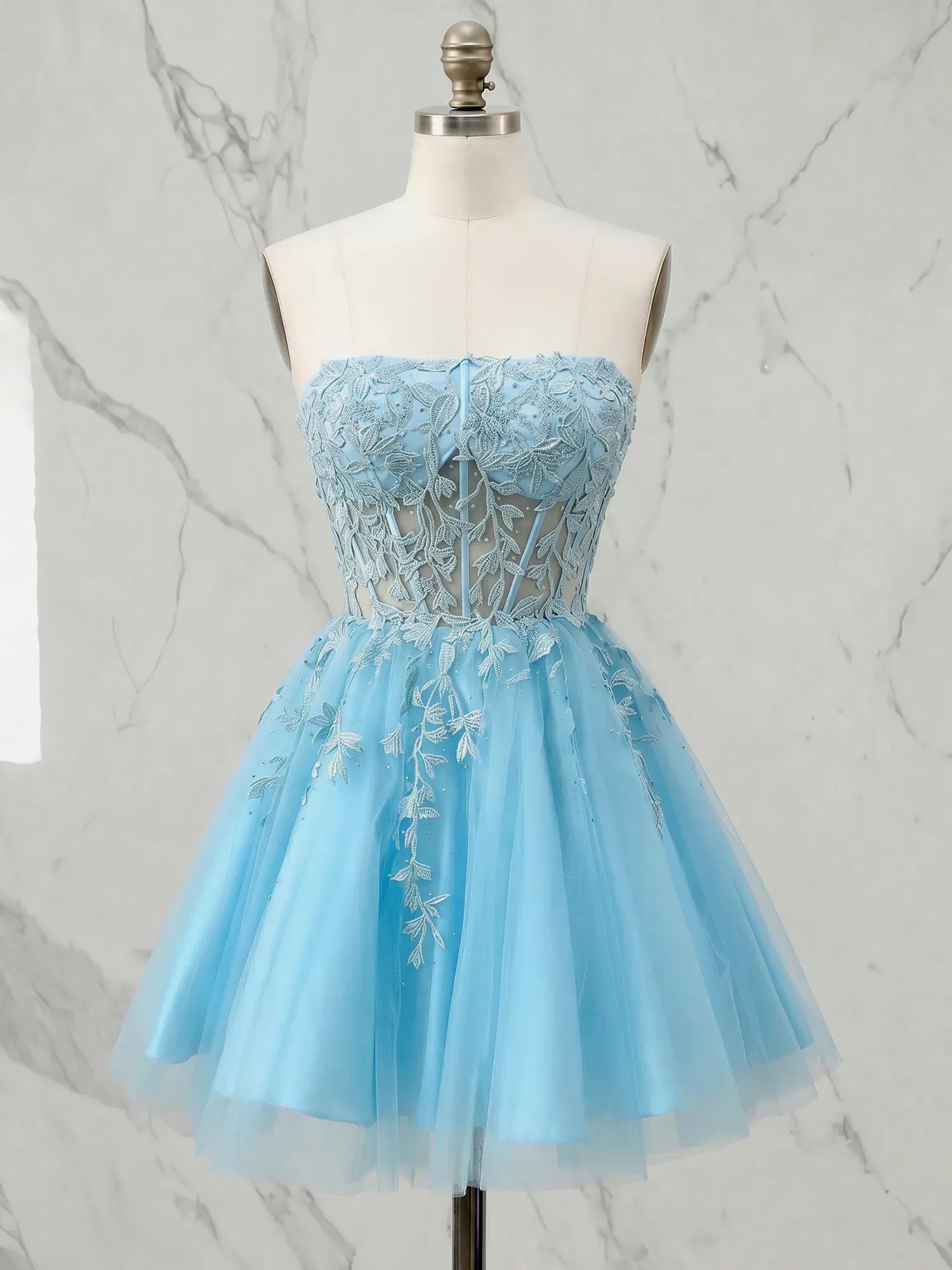 V-Neck Floral Lace-Up Mini Bodycon Homecoming Dresses
