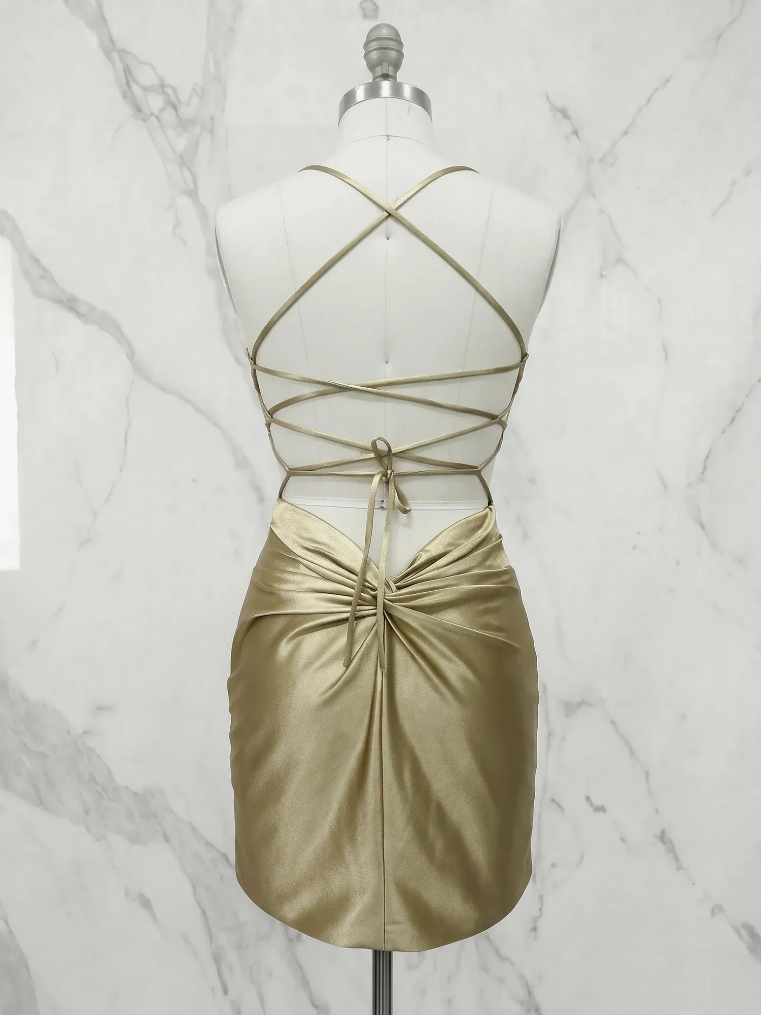 V-Neck Satin Lace-Up Back Mini Bodycon Homecoming Dresses