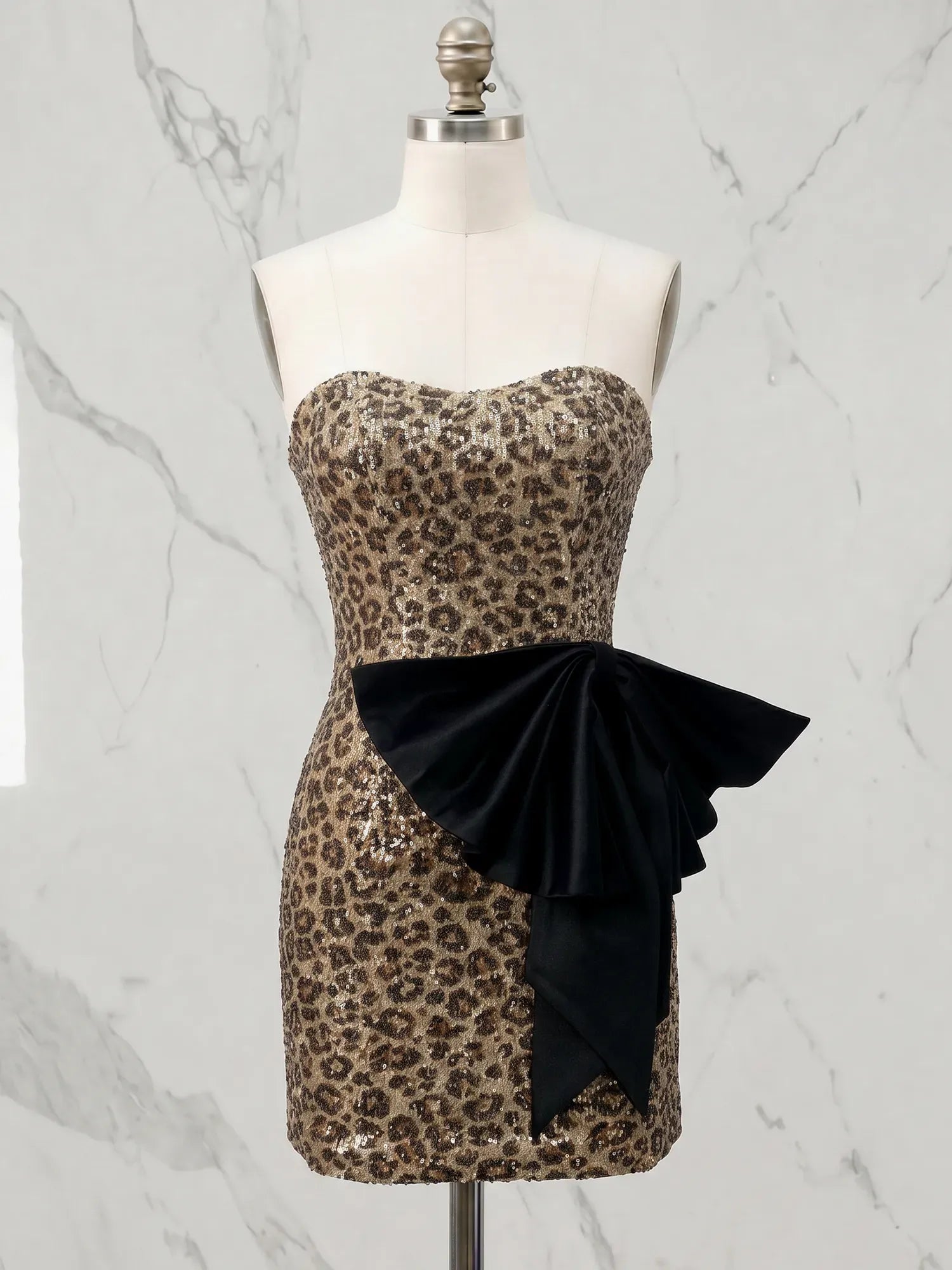 Sweetheart Leopard Sequin Wrap Short Homecoming Dresses