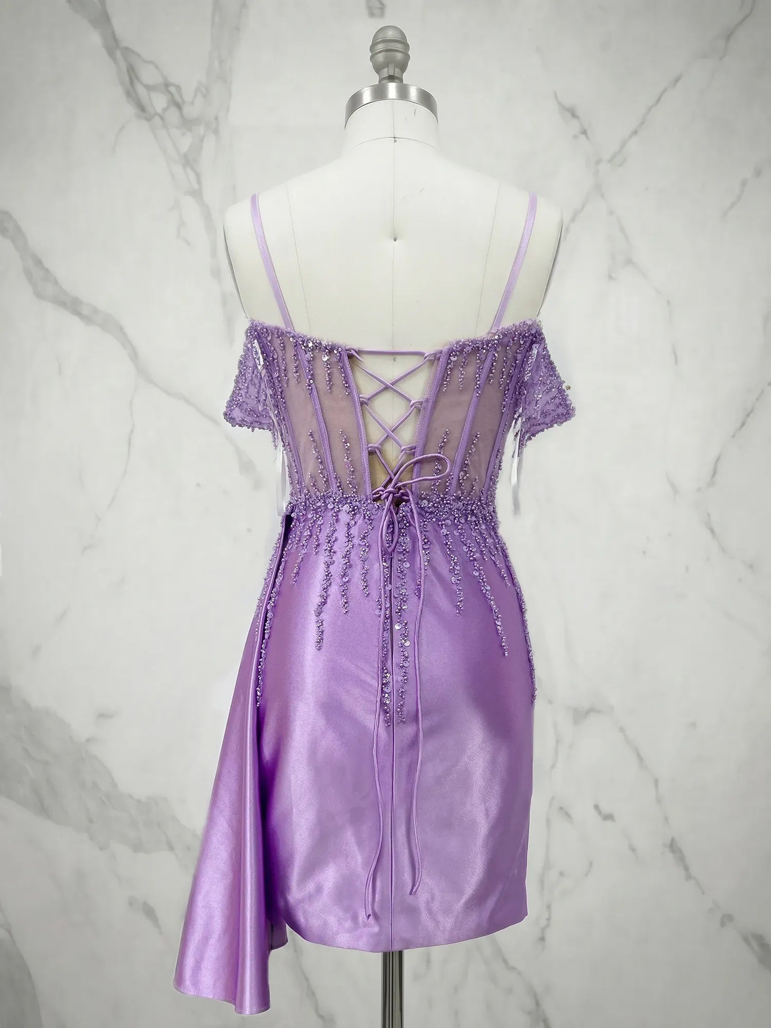 Cold Shoulder Beaded Corset Satin Short Homecoming Dresses
