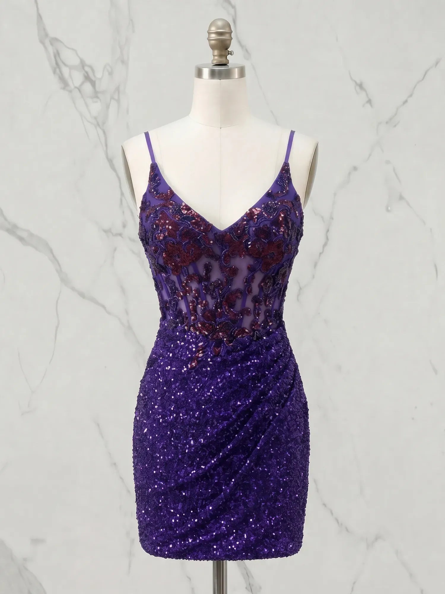 V-Neck Beaded Sequins Homecoming Dresses - FashionDia