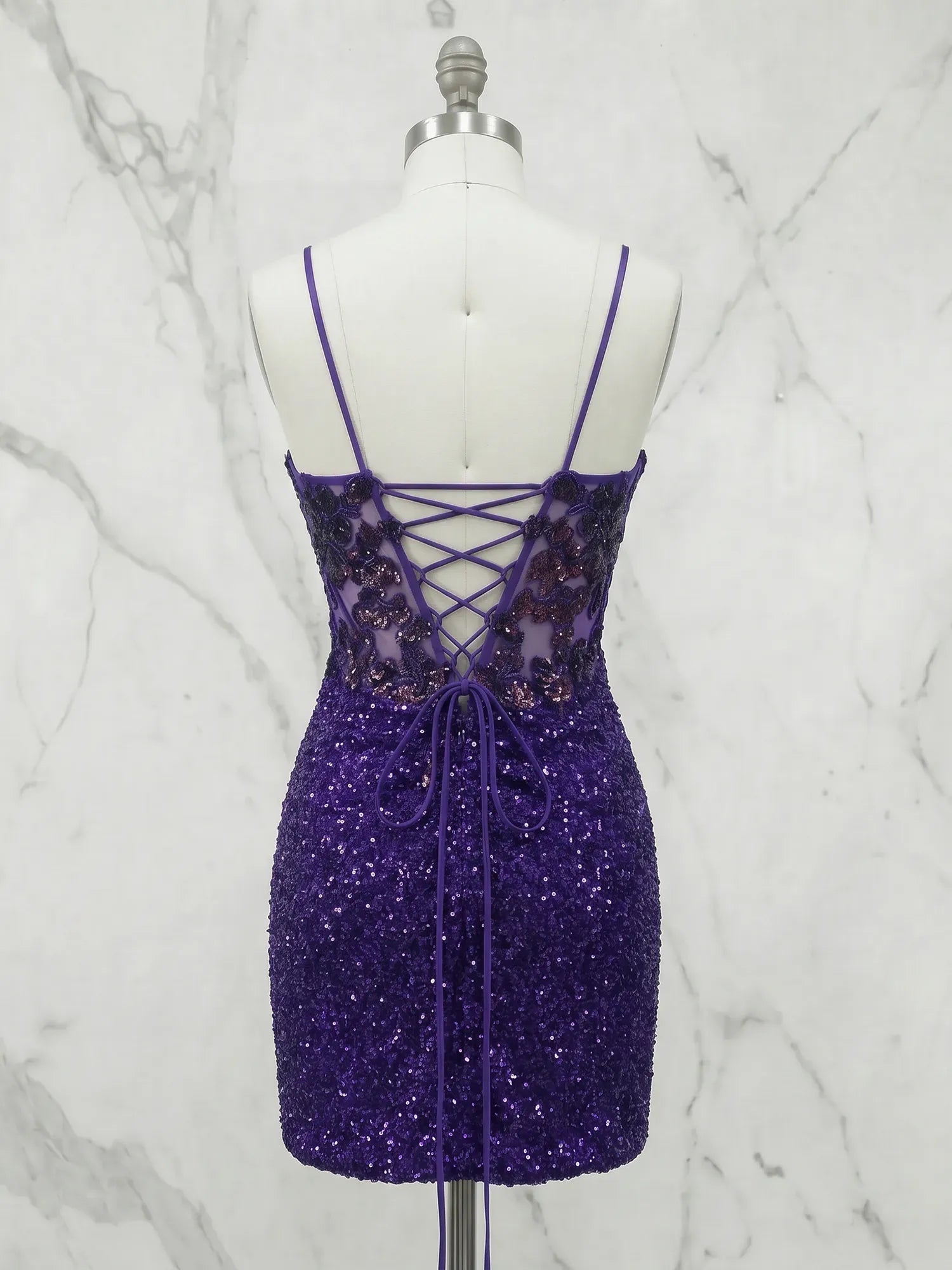 V-Neck Beaded Sequins Homecoming Dresses