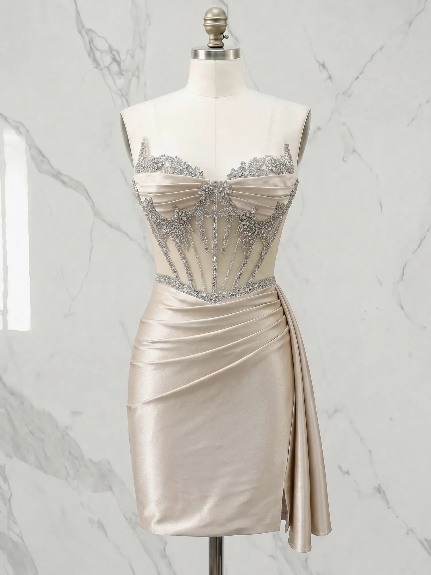 Sweetheart Sheer Corset Satin Mini Homecoming Dresses