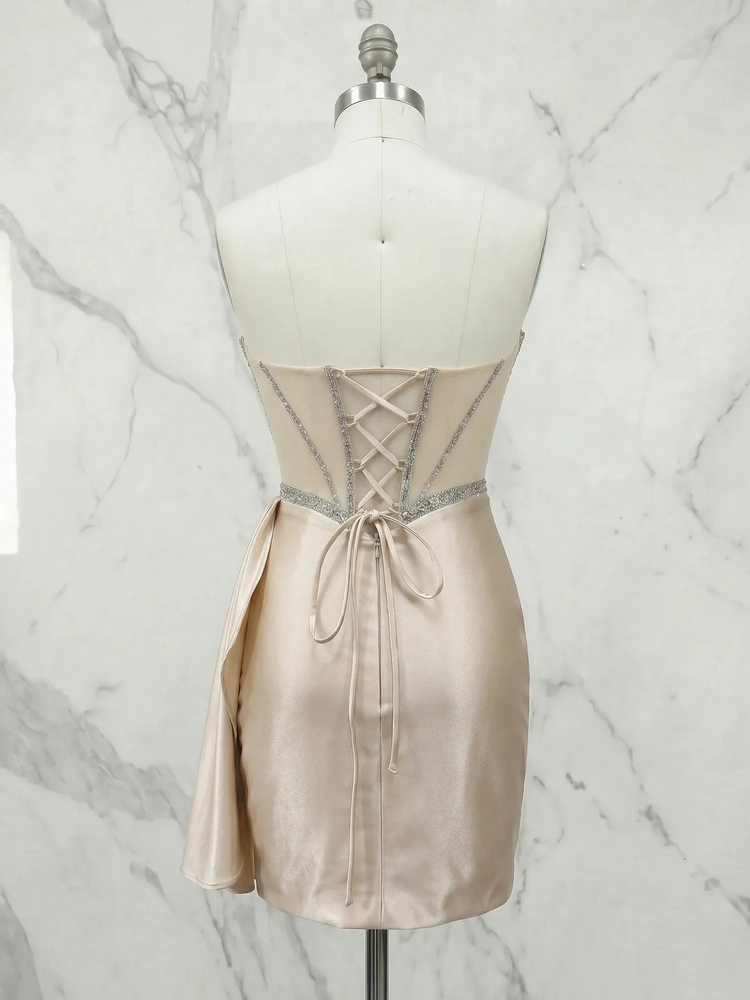 Sweetheart Sheer Corset Satin Mini Homecoming Dresses