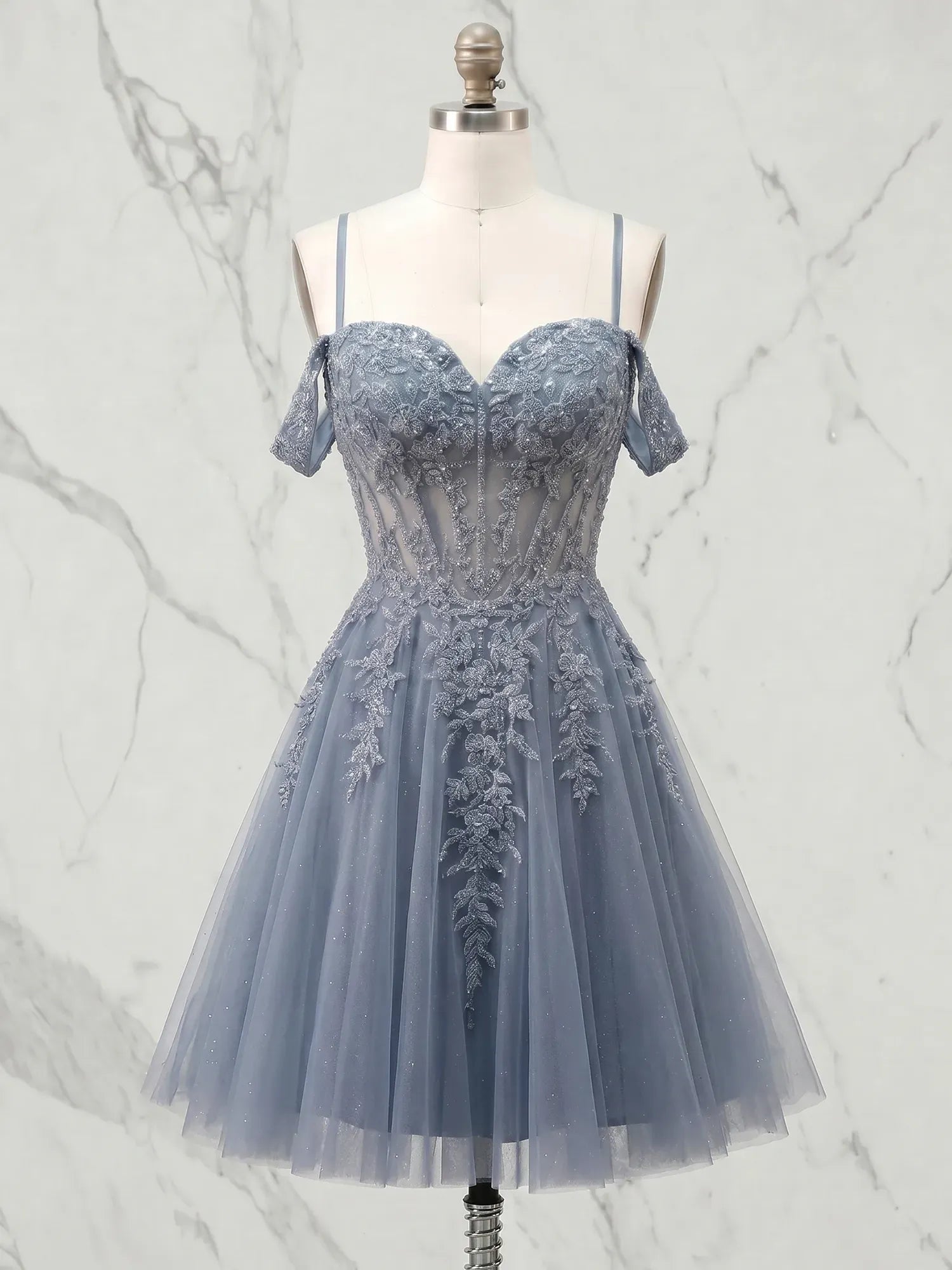 Off-the-Shoulder Lace-Up Tulle Homecoming Dresses
