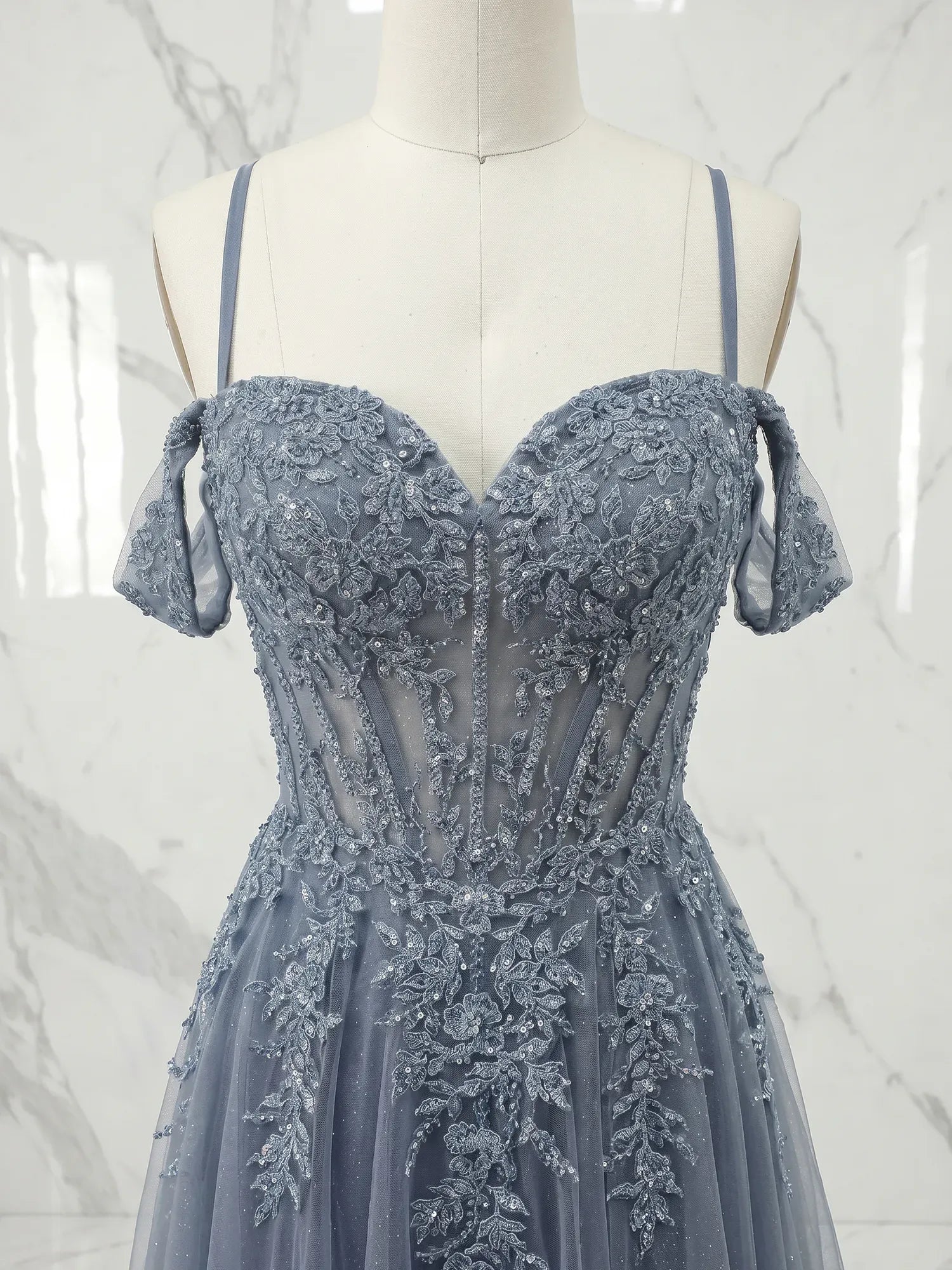 Off-the-Shoulder Lace-Up Tulle Homecoming Dresses - View 3 | FashionDia