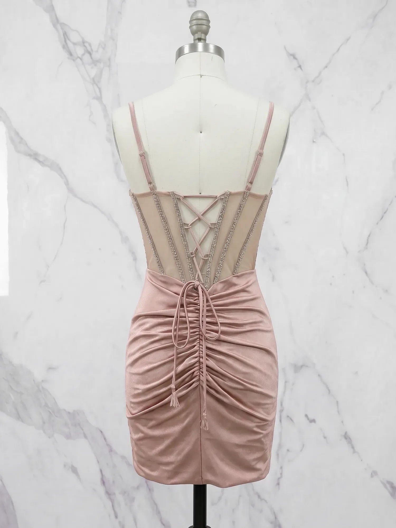 Sweetheart Beaded Corset Satin Mini Homecoming Dresses