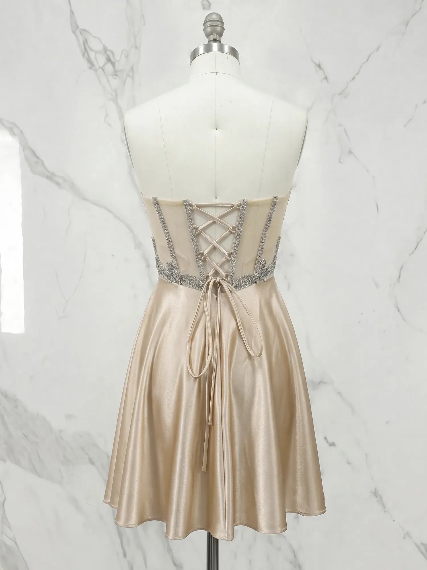 Strapless Embroidered Satin A-Line Mini Homecoming Dresses
