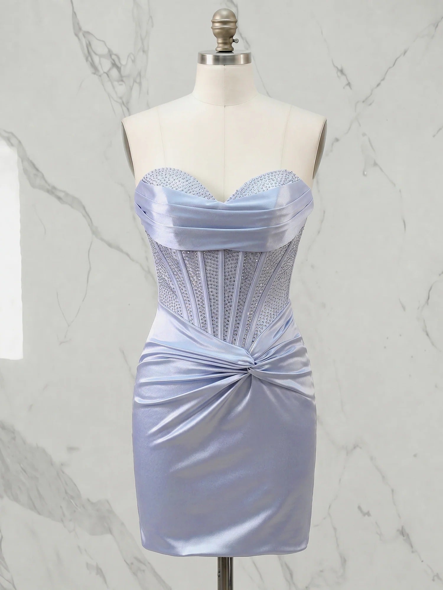 Strapless Corset Bodice Mini Homecoming Dress with Ruched Skirt