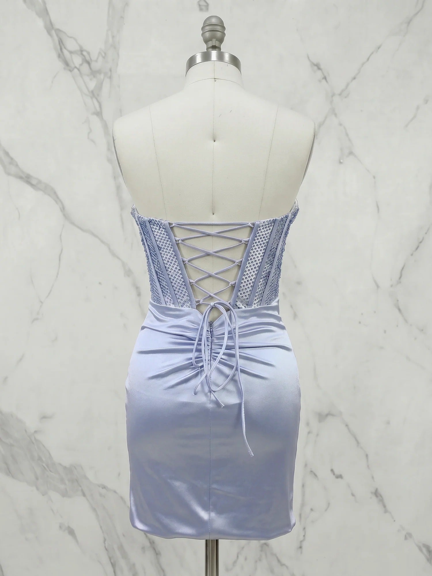 Strapless Corset Bodice Mini Homecoming Dress with Ruched Skirt