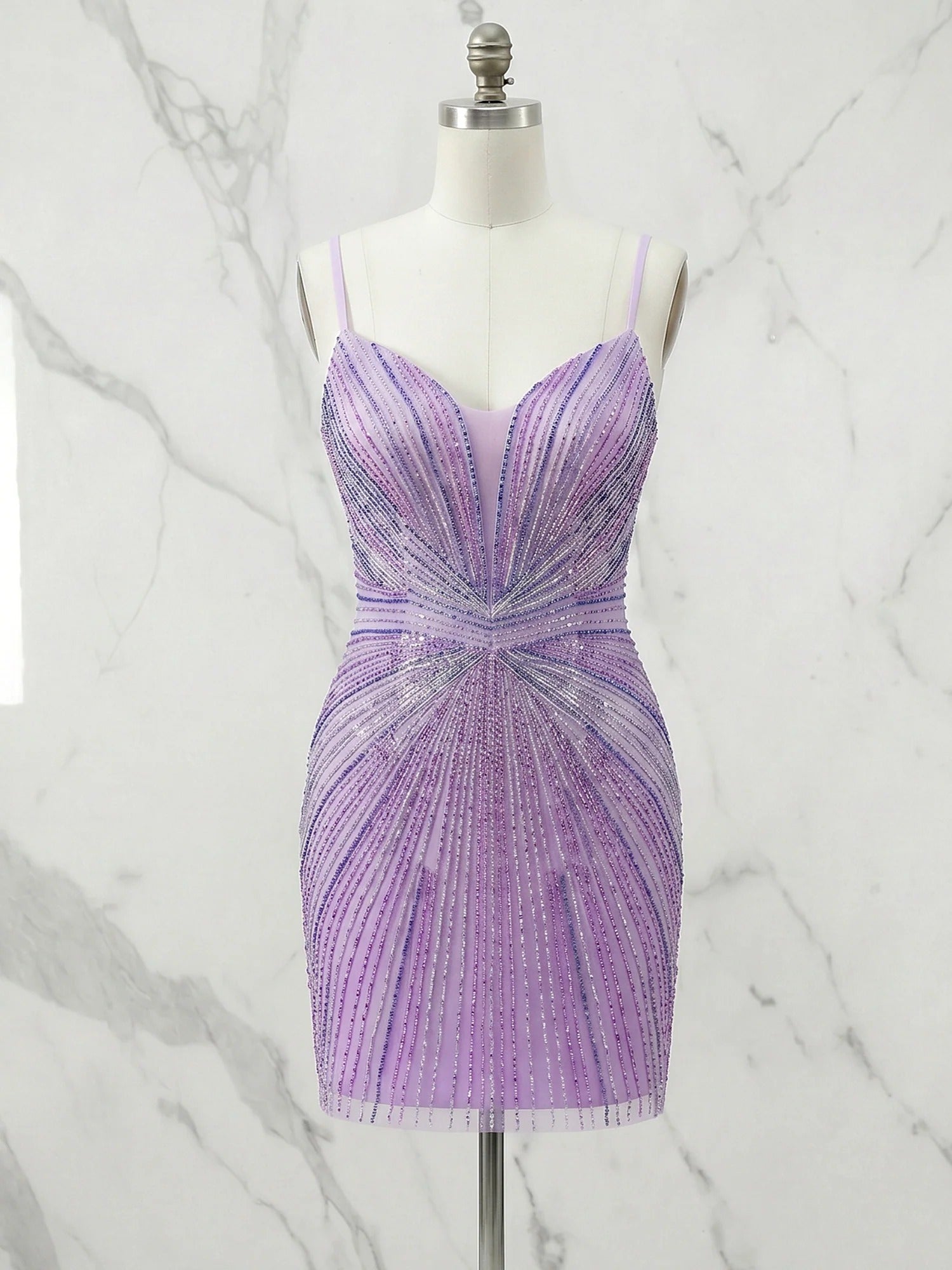 Lilac Starburst Plunging V-Neck Sequin Short Homecoming Mini Dress