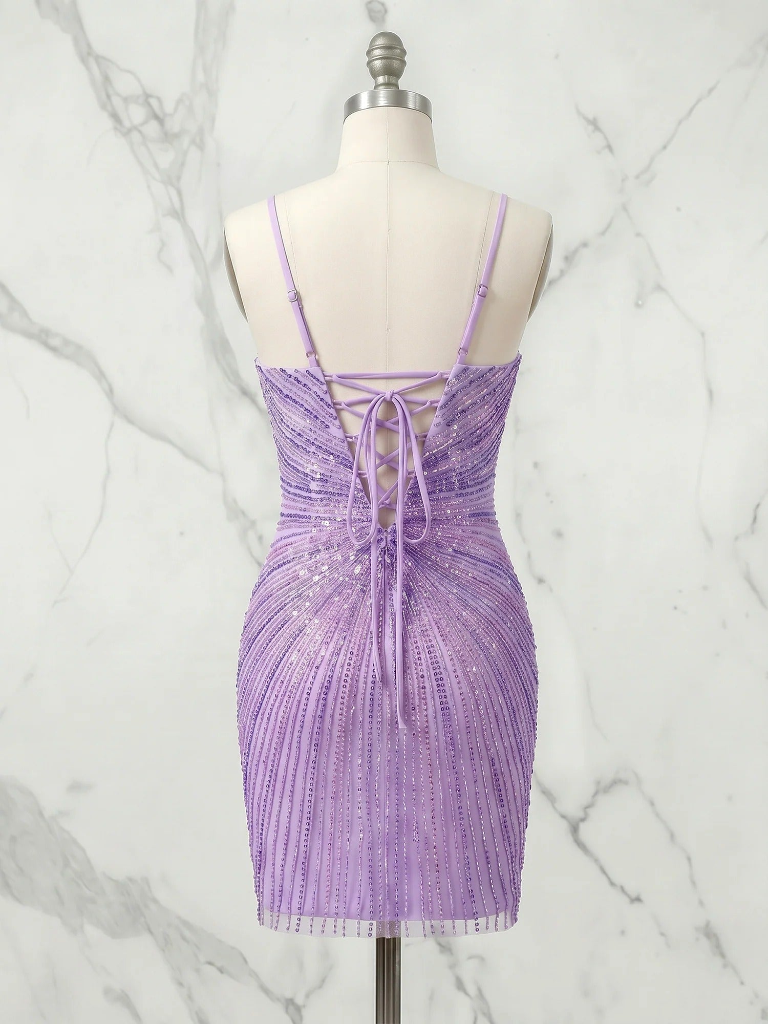 Lilac Starburst Plunging V-Neck Sequin Short Homecoming Mini Dress