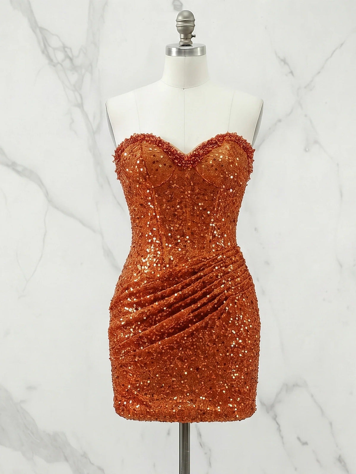 Glitter Strapless Mermaid Sequined Short Mini Homecoming Dress - FashionDia
