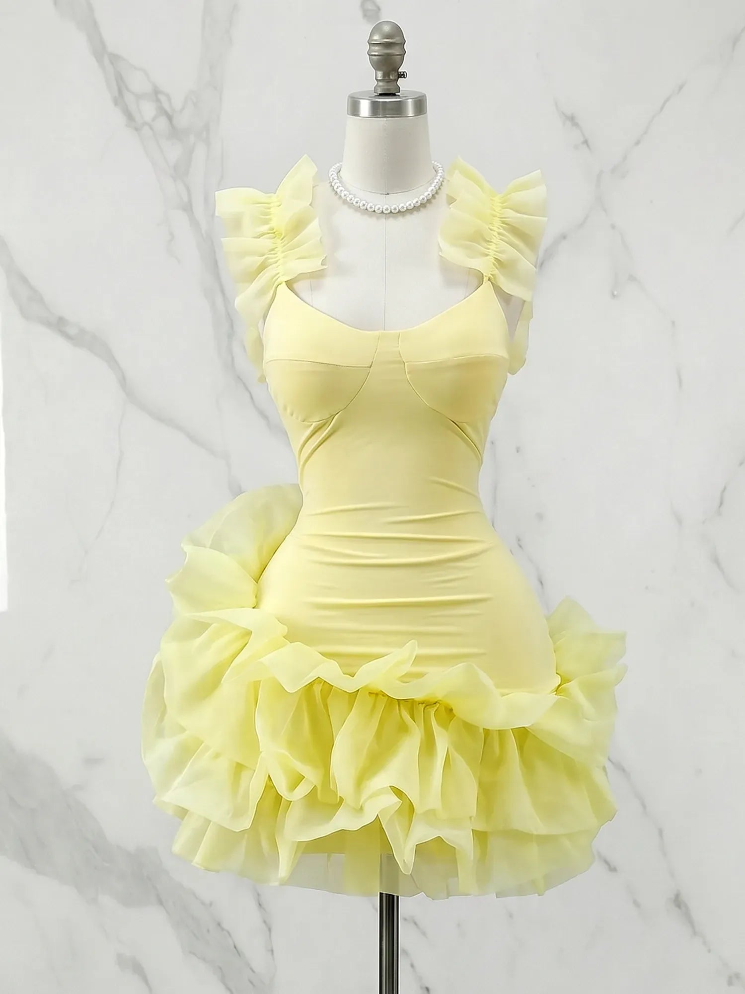 Sweetheart Ruffled Strap Tiered Mini Dress Homecoming Dresses