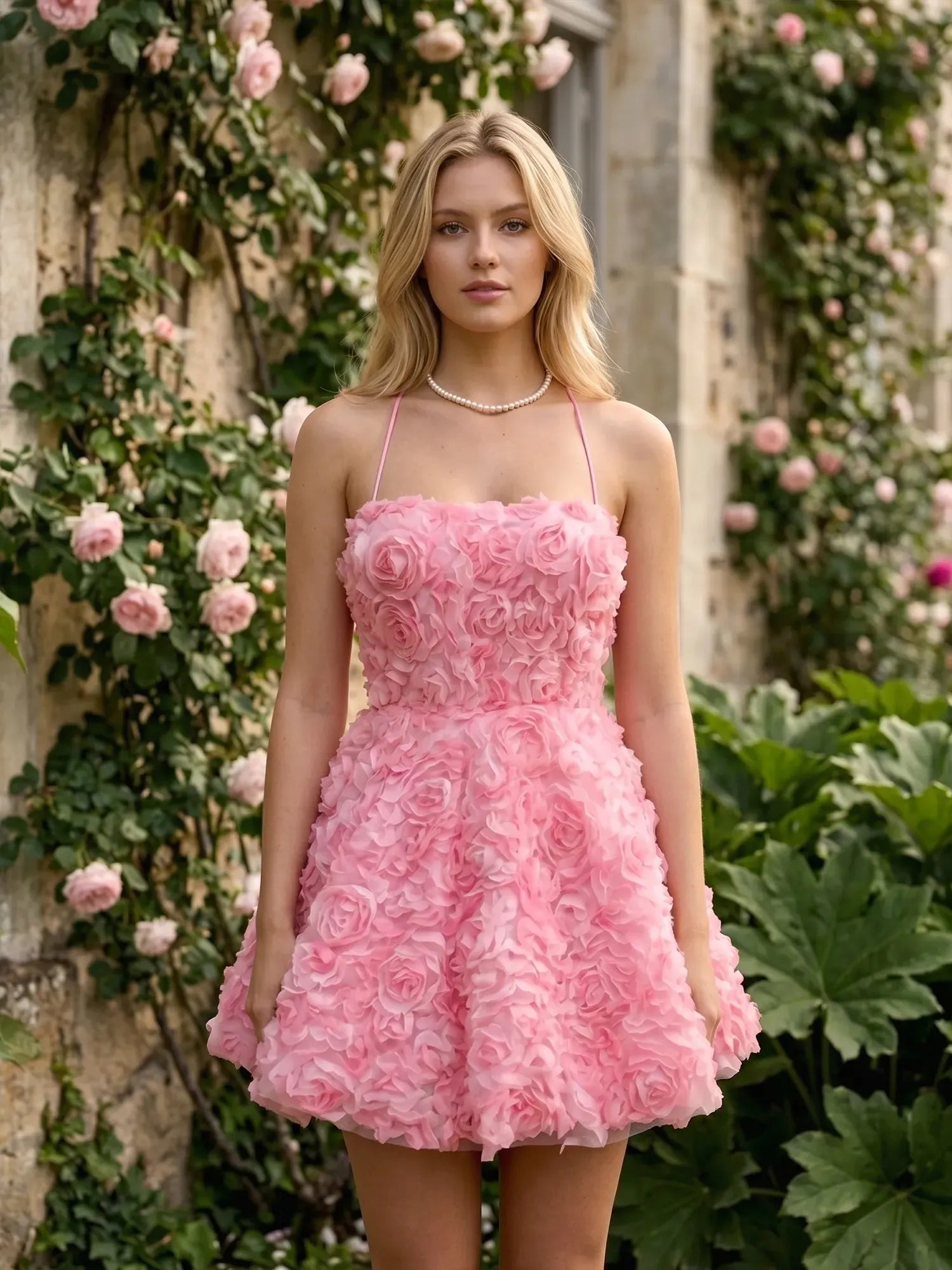 Square Neck 3D Rose Petal Corset Mini Dress Homecoming Dresses