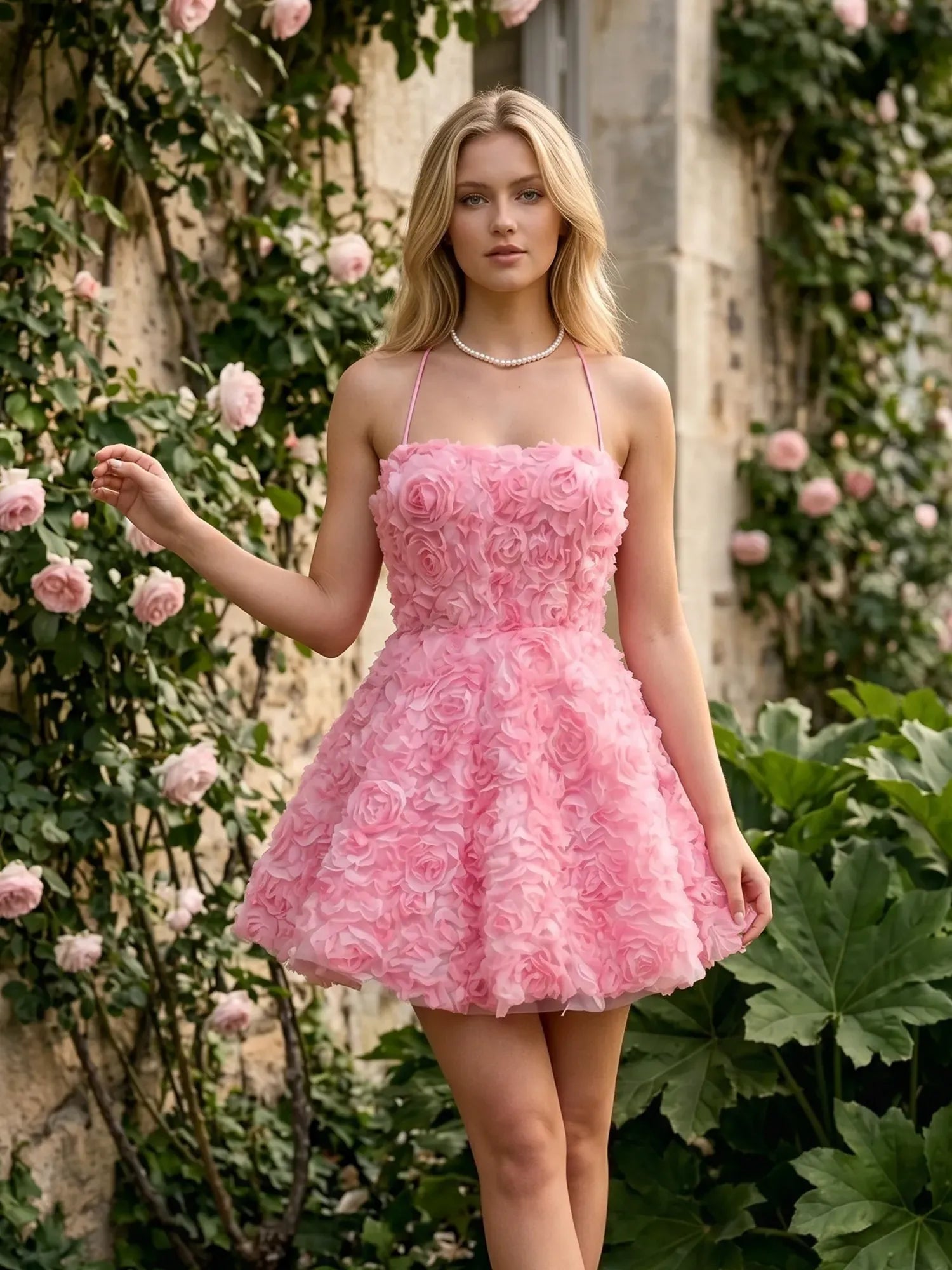 Square Neck 3D Rose Petal Corset Mini Dress Homecoming Dresses