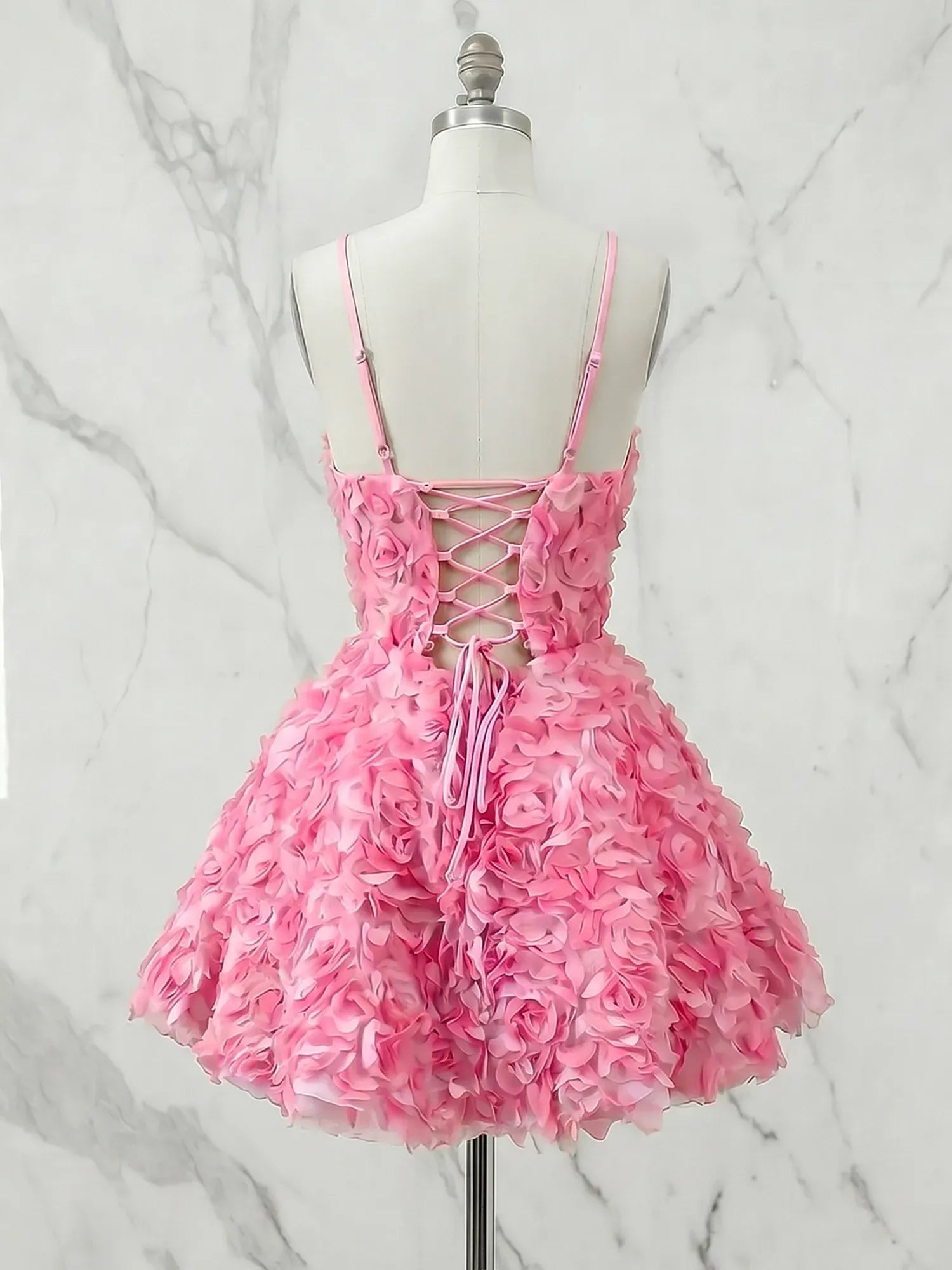 Square Neck 3D Rose Petal Corset Mini Dress Homecoming Dresses