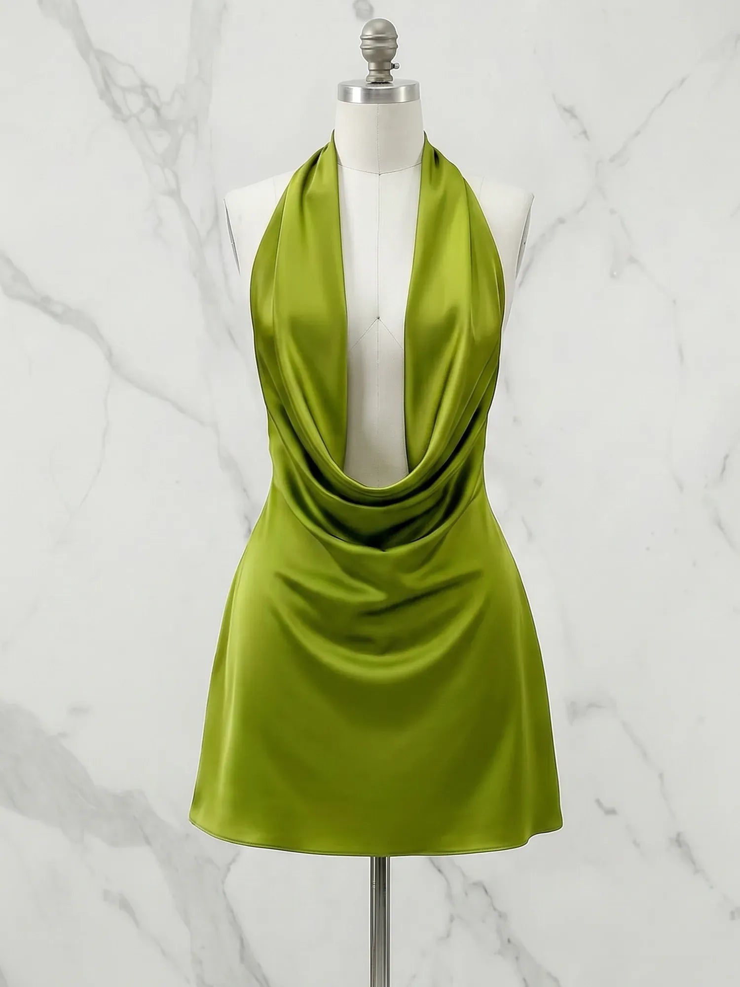 Halter Cowl Neck Satin Mini Dress Homecoming Dresses