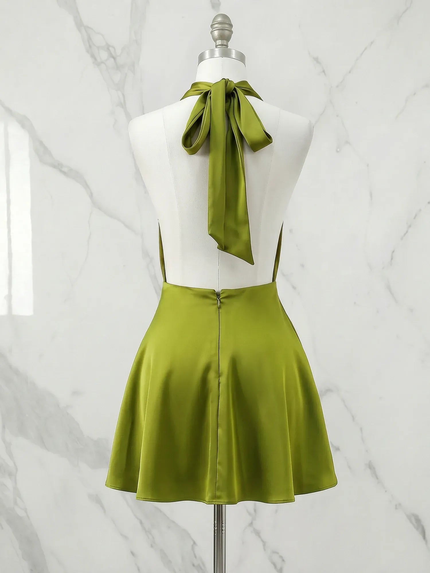 Halter Cowl Neck Satin Mini Dress Homecoming Dresses