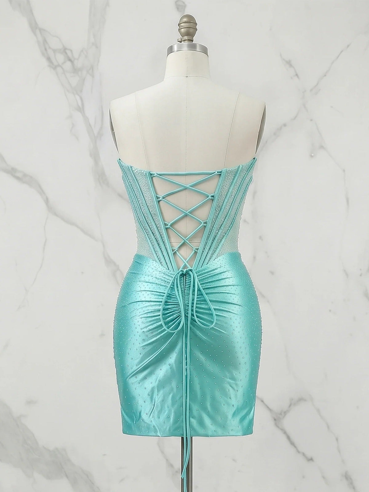 Playful Ice Blue Glitter Corset Short Homecoming Dresses Mini Dress - View 2 | FashionDia