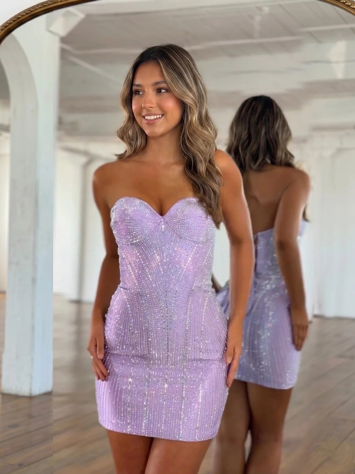 Strapless Sweetheart Neck Sequin Bodycon Mini Dress Homecoming Dresses