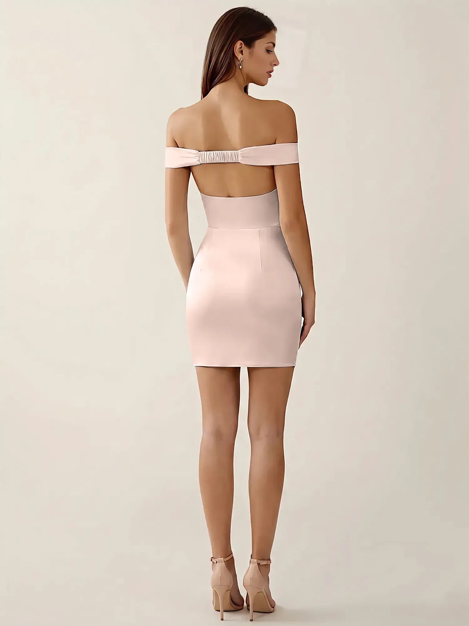 Off-The-Shoulder Ruched Satin Mini Homecoming Dress