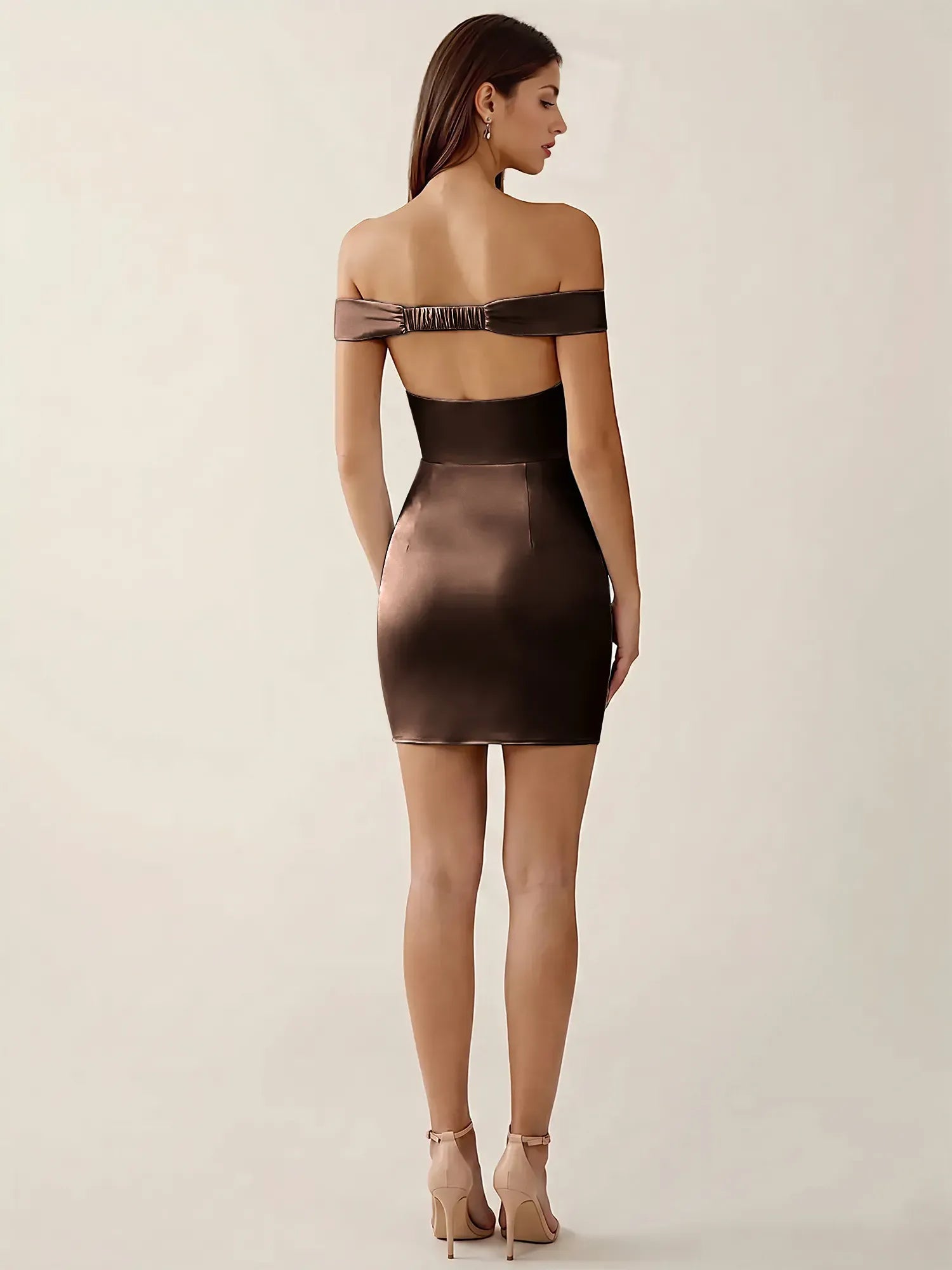 Off-The-Shoulder Ruched Satin Mini Homecoming Dress
