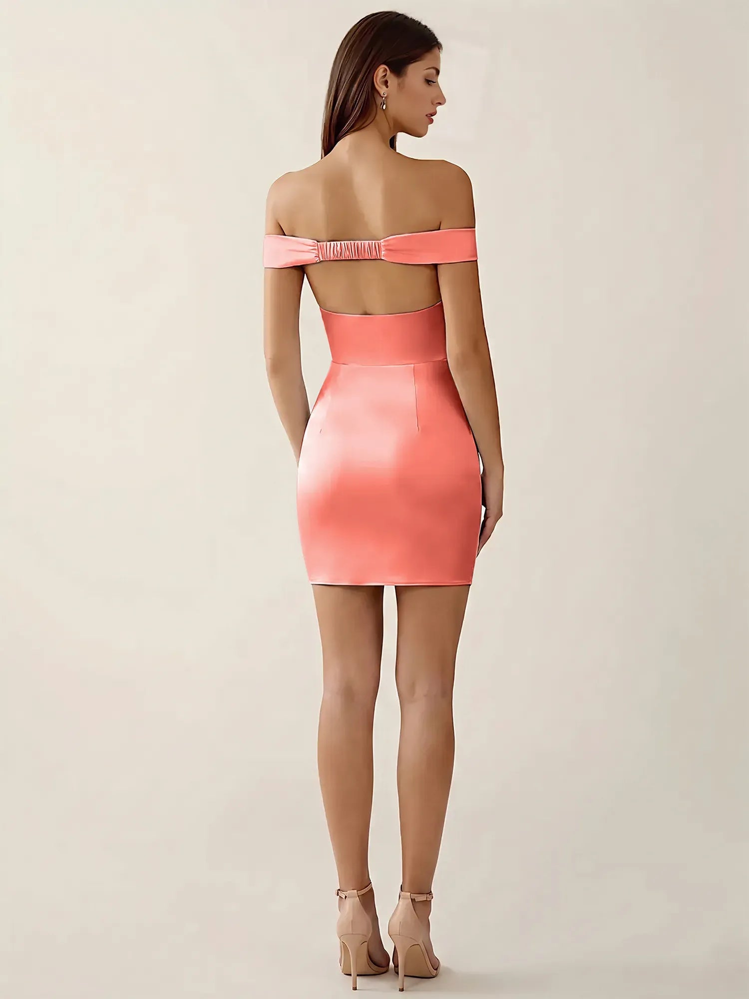Off-The-Shoulder Ruched Satin Mini Homecoming Dress