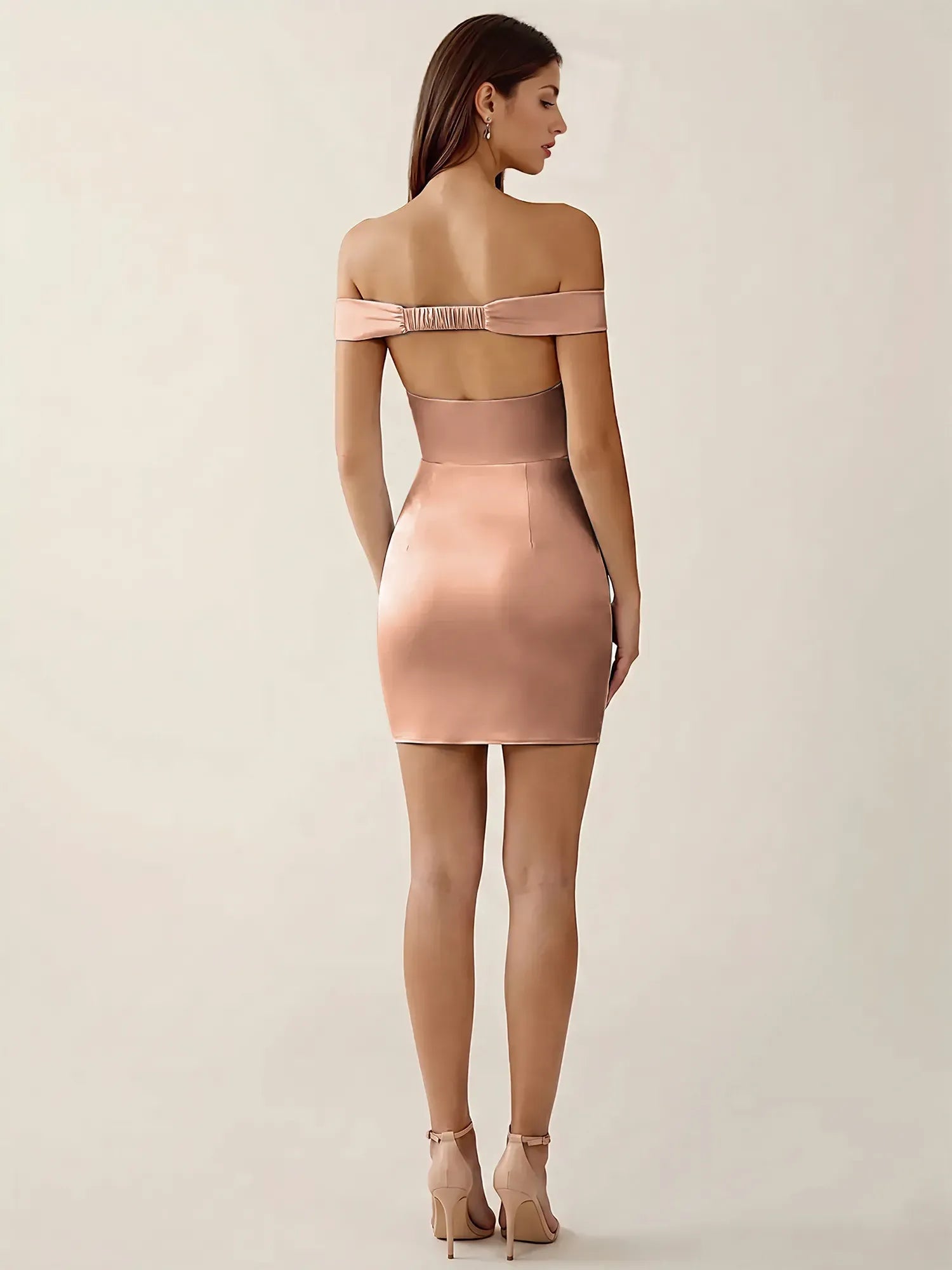Off-The-Shoulder Ruched Satin Mini Homecoming Dress
