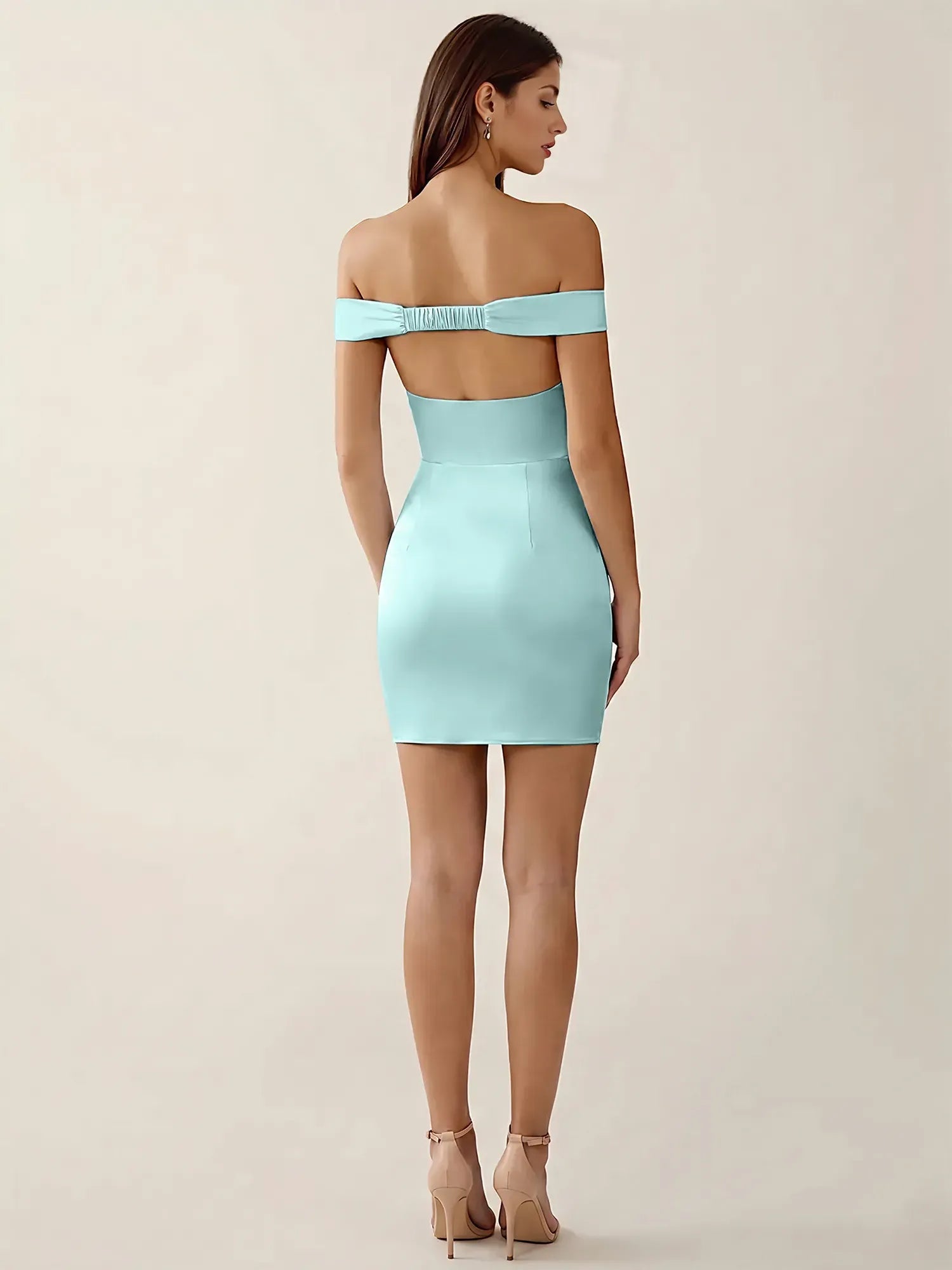 Off-The-Shoulder Ruched Satin Mini Homecoming Dress