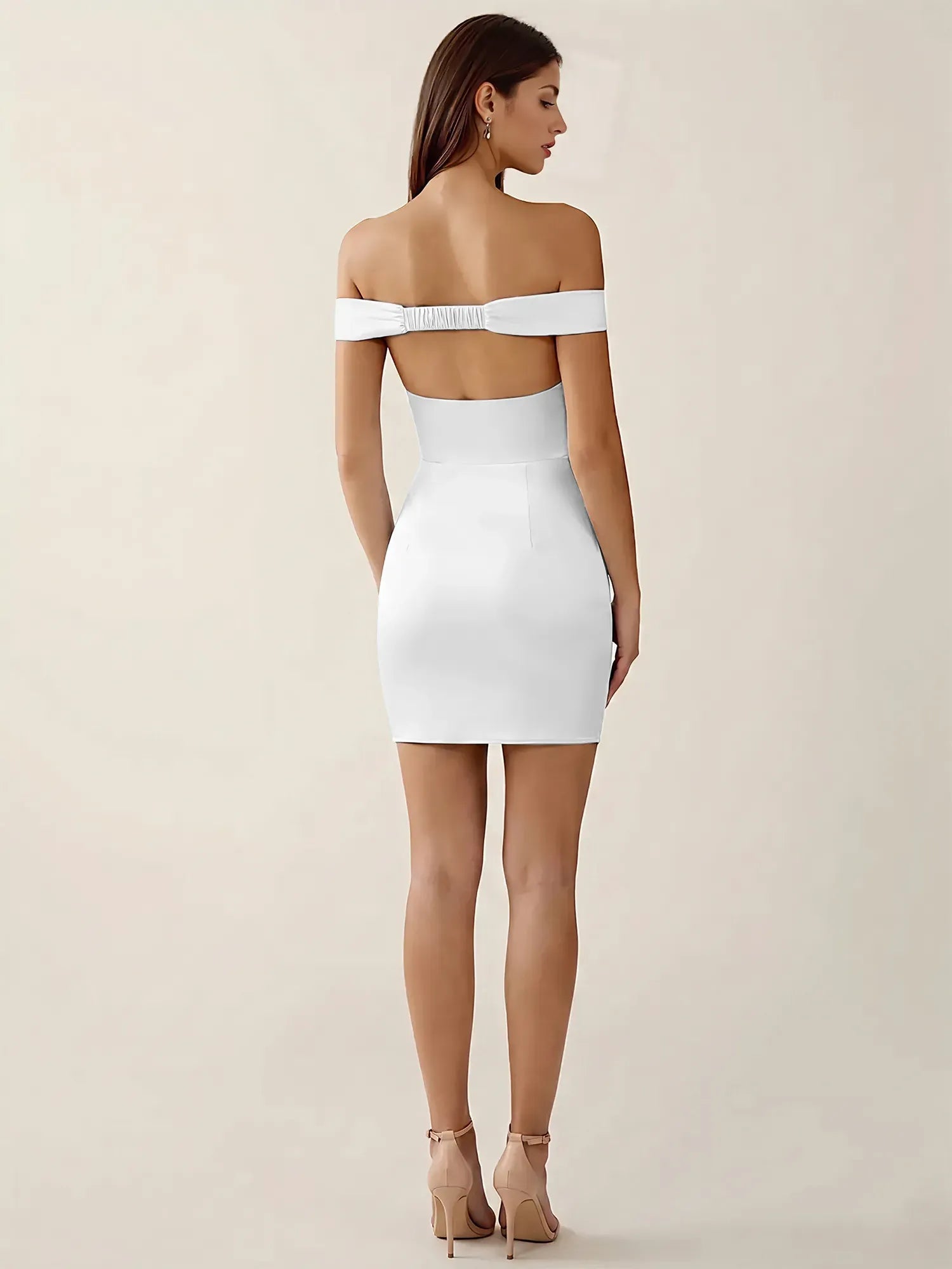 Off-The-Shoulder Ruched Satin Mini Homecoming Dress