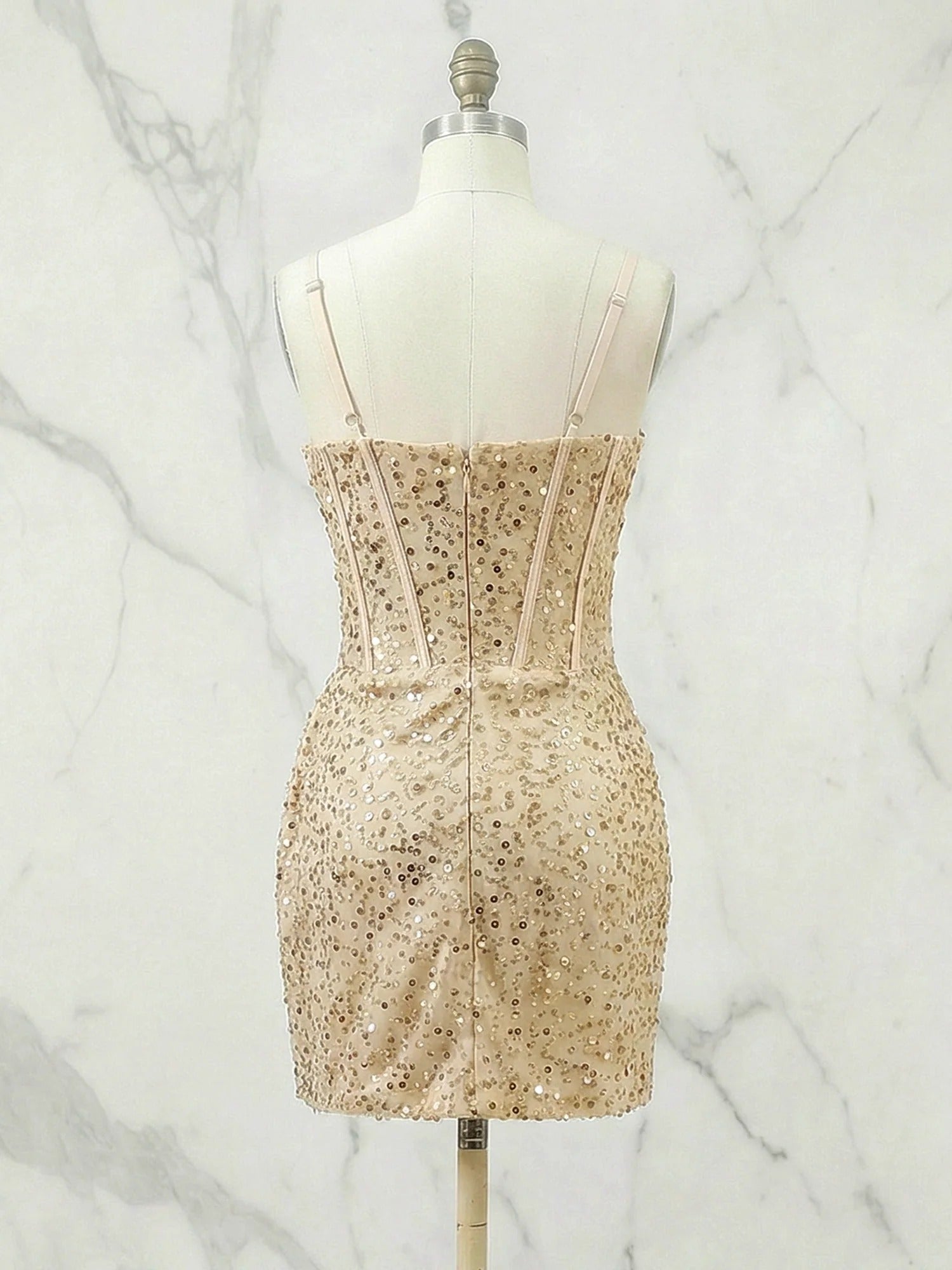 Glitter Bodycon Spaghetti Straps Sweetheart Short Homecoming Dress with Slit