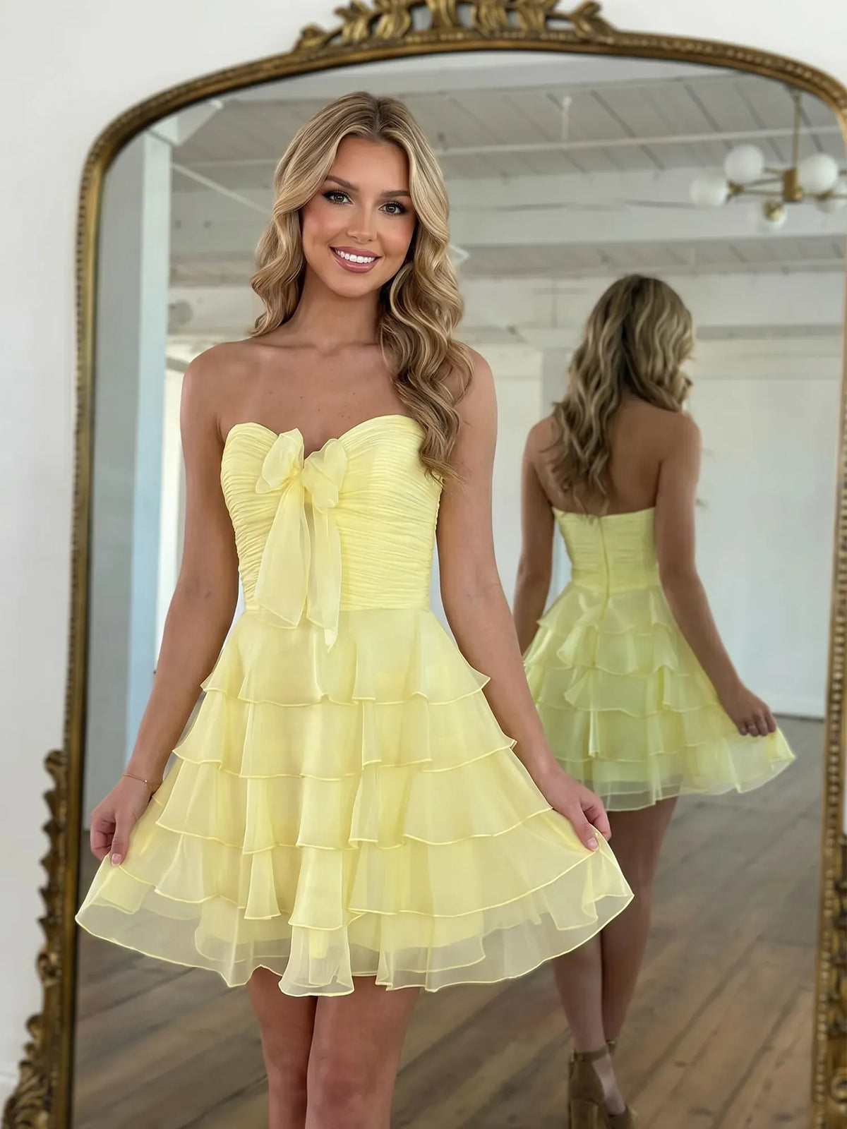 Chiffon A-Line Tiered Short Homecoming Dress with Ruffles - FashionDia