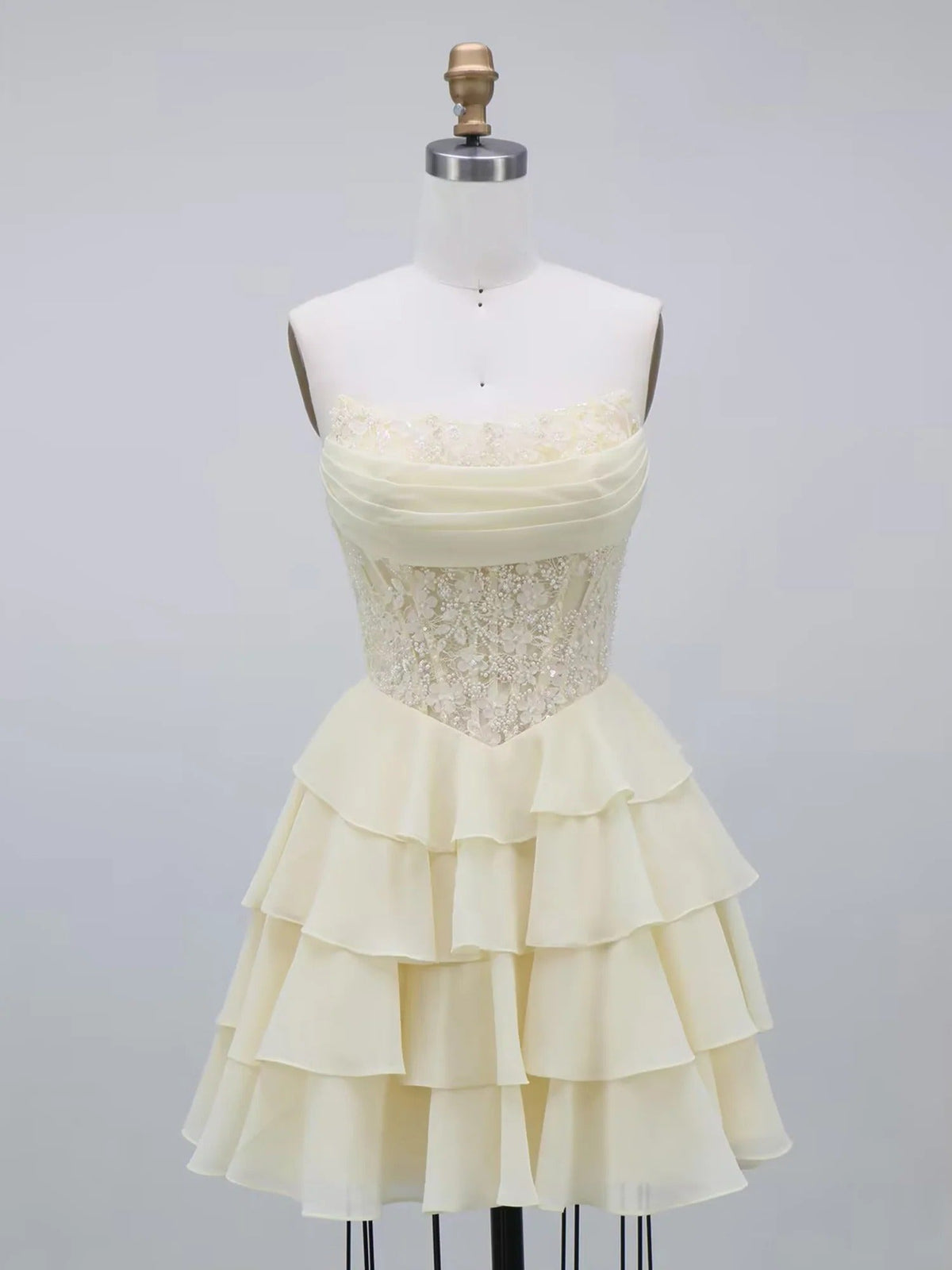 Beaded Corset Tiered Short Homecoming Dress - FashionDia