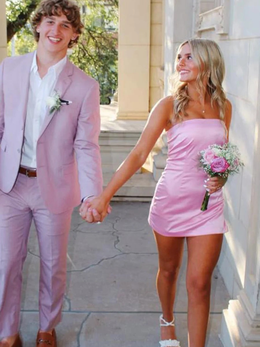 Strapless Tight Mini Homecoming Dress with Slit