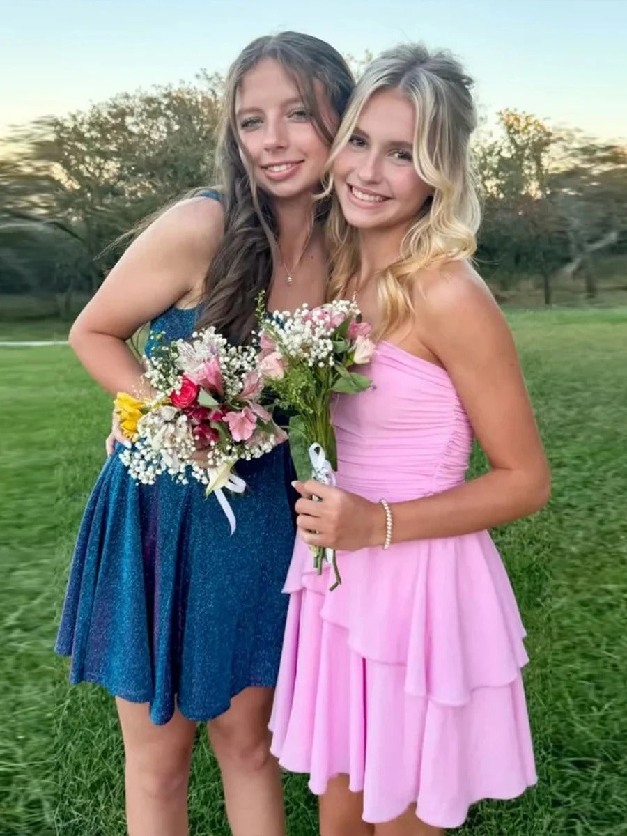 Strapless Ruched Ruffle Mini Homecoming Dress - FashionDia