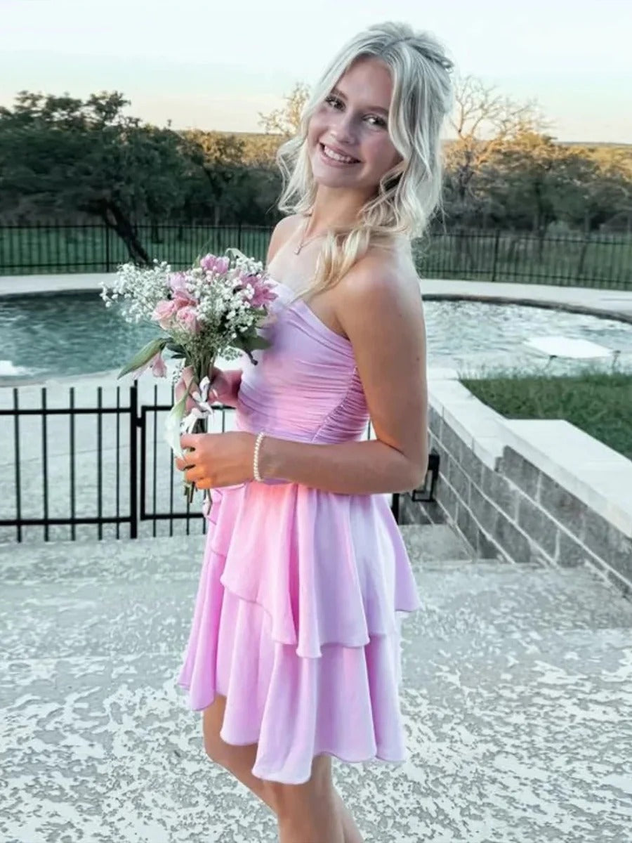 Strapless Ruched Ruffle Mini Homecoming Dress - View 2 | FashionDia