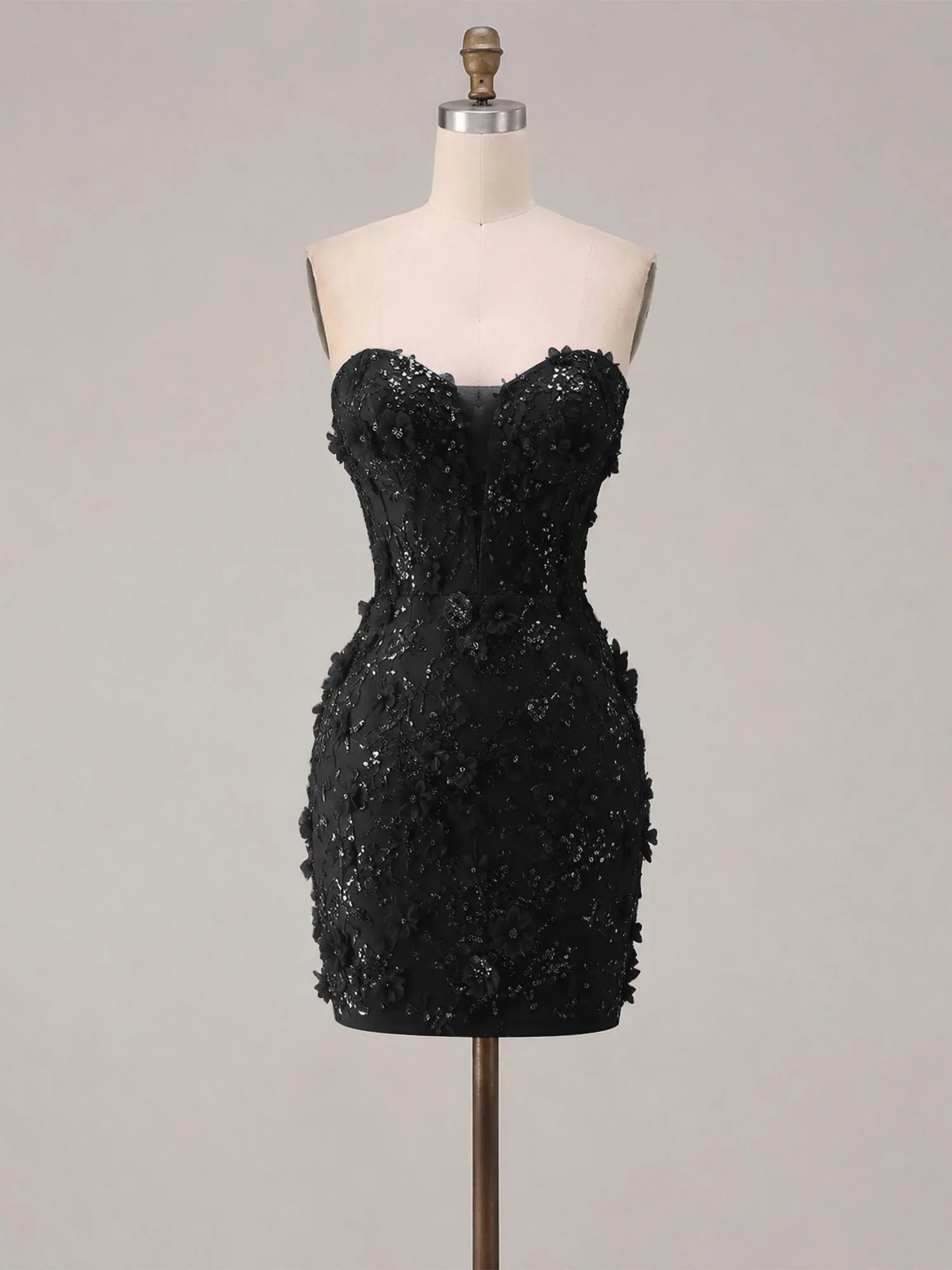 Strapless 3D Floral Beadwork Bodycon Short Homecoming Dress - View 3 | FashionDia