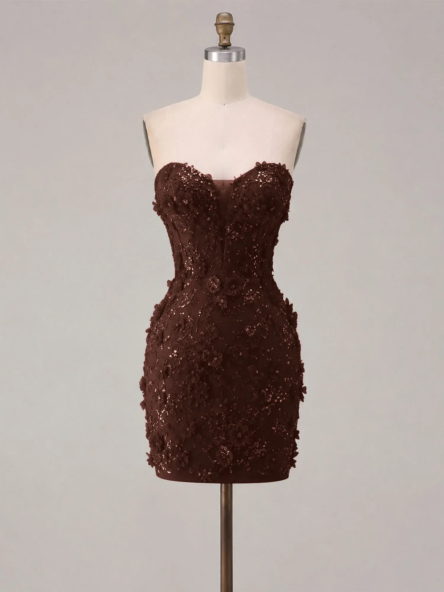 Strapless 3D Floral Beadwork Bodycon Short Homecoming Dress - View 5 | FashionDia