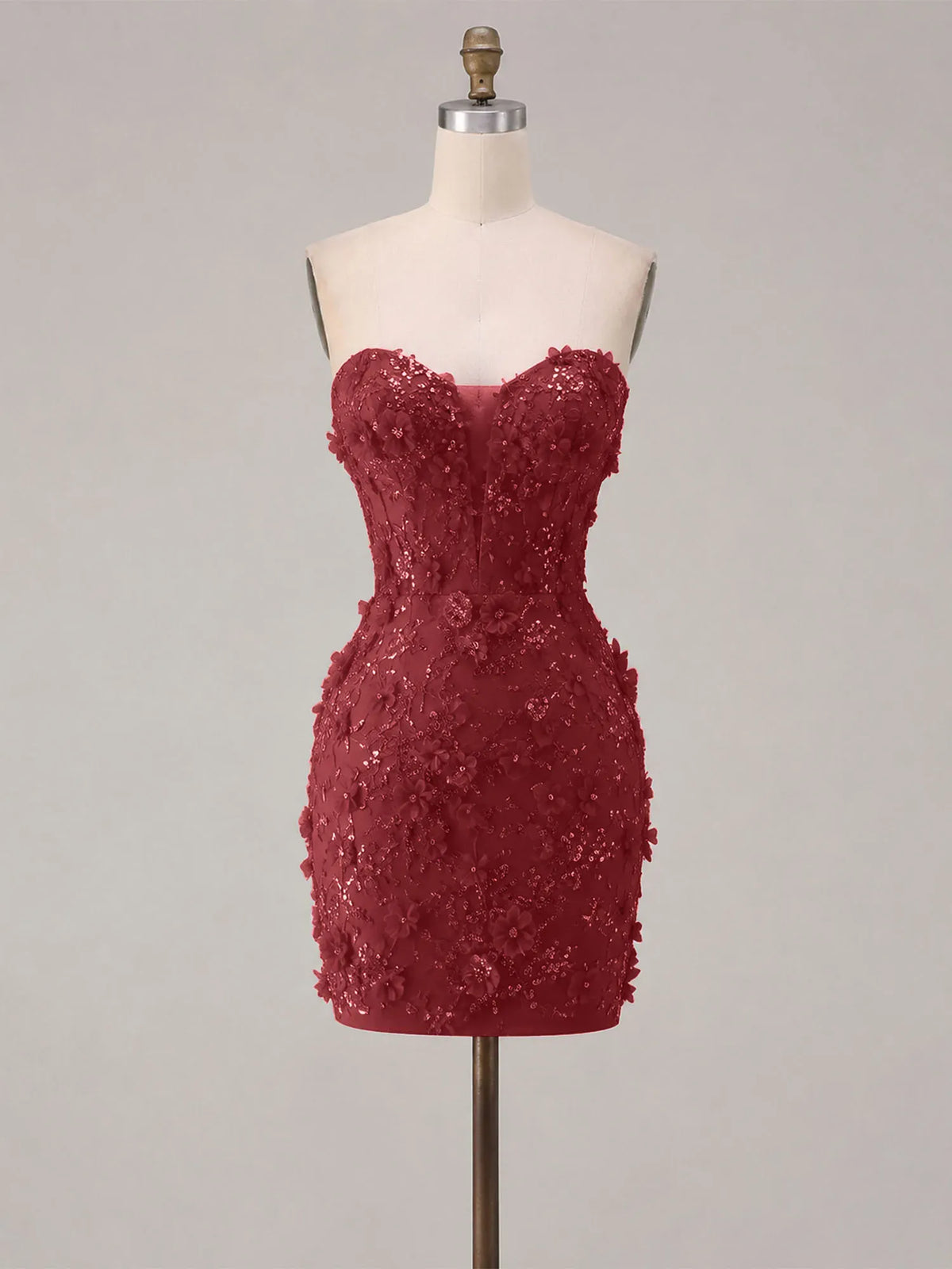 Strapless 3D Floral Beadwork Bodycon Short Homecoming Dress - View 10 | FashionDia