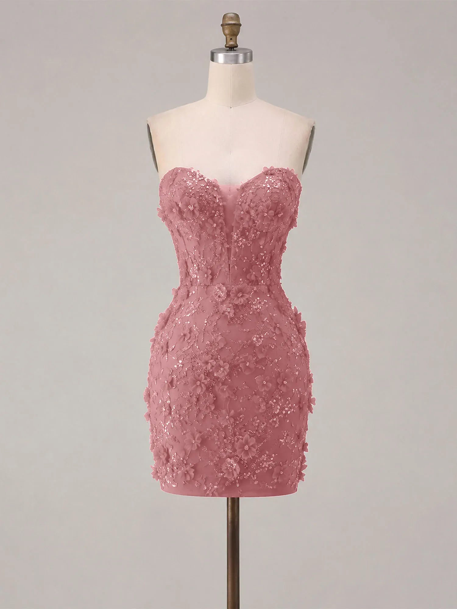Strapless 3D Floral Beadwork Bodycon Short Homecoming Dress - View 12 | FashionDia