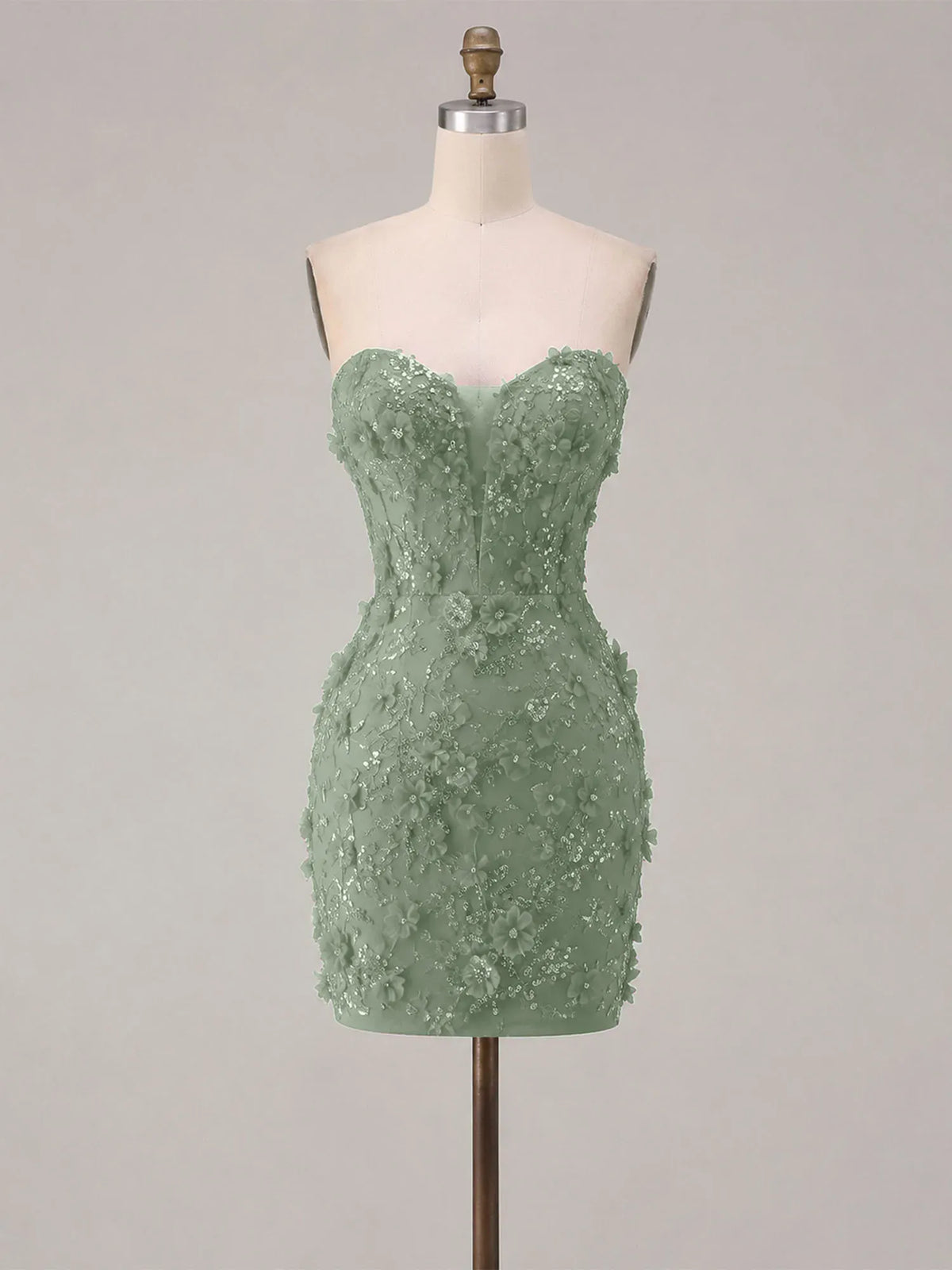 Strapless 3D Floral Beadwork Bodycon Short Homecoming Dress - View 14 | FashionDia