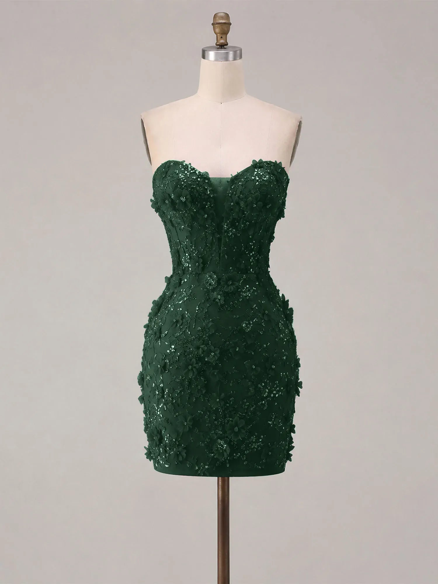 Strapless 3D Floral Beadwork Bodycon Short Homecoming Dress - View 15 | FashionDia
