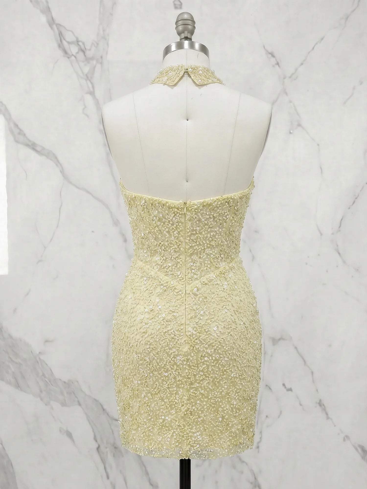 Luminous Butter Yellow Sequin Corset Slit Homecoming Dress with Choker