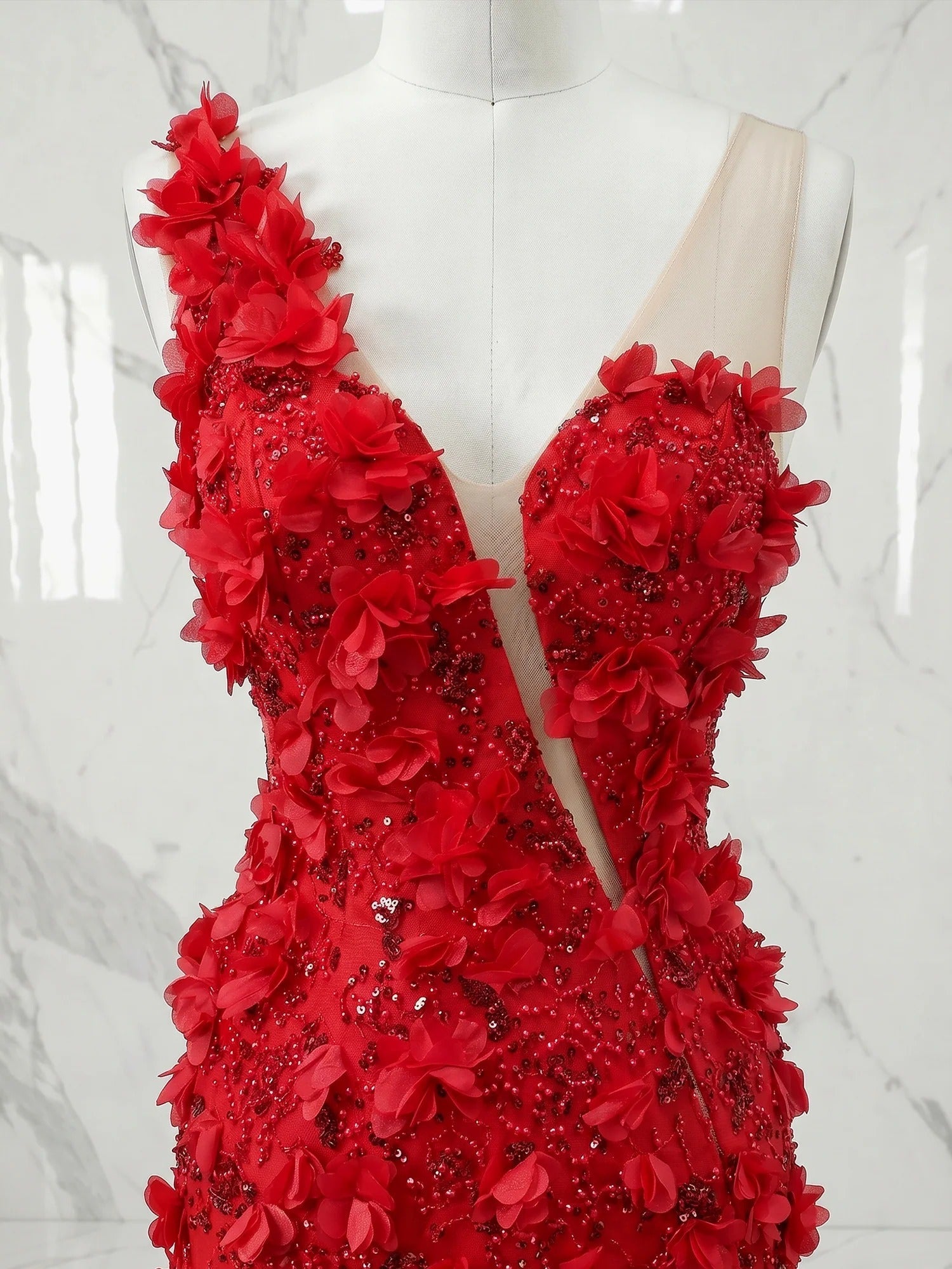 One-Shoulder Sheer Lace Applique Mini Homecoming Dress with Side Slit