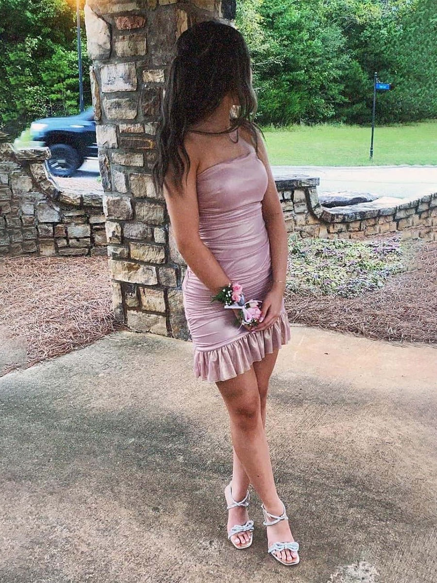 Strapless Ruched Ruffle Short Homecoming Dress