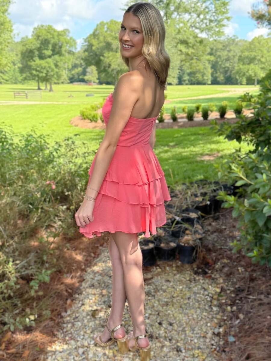 A-Line Strapless Ruffle Pleated Short Homecoming Dress - View 2 | FashionDia