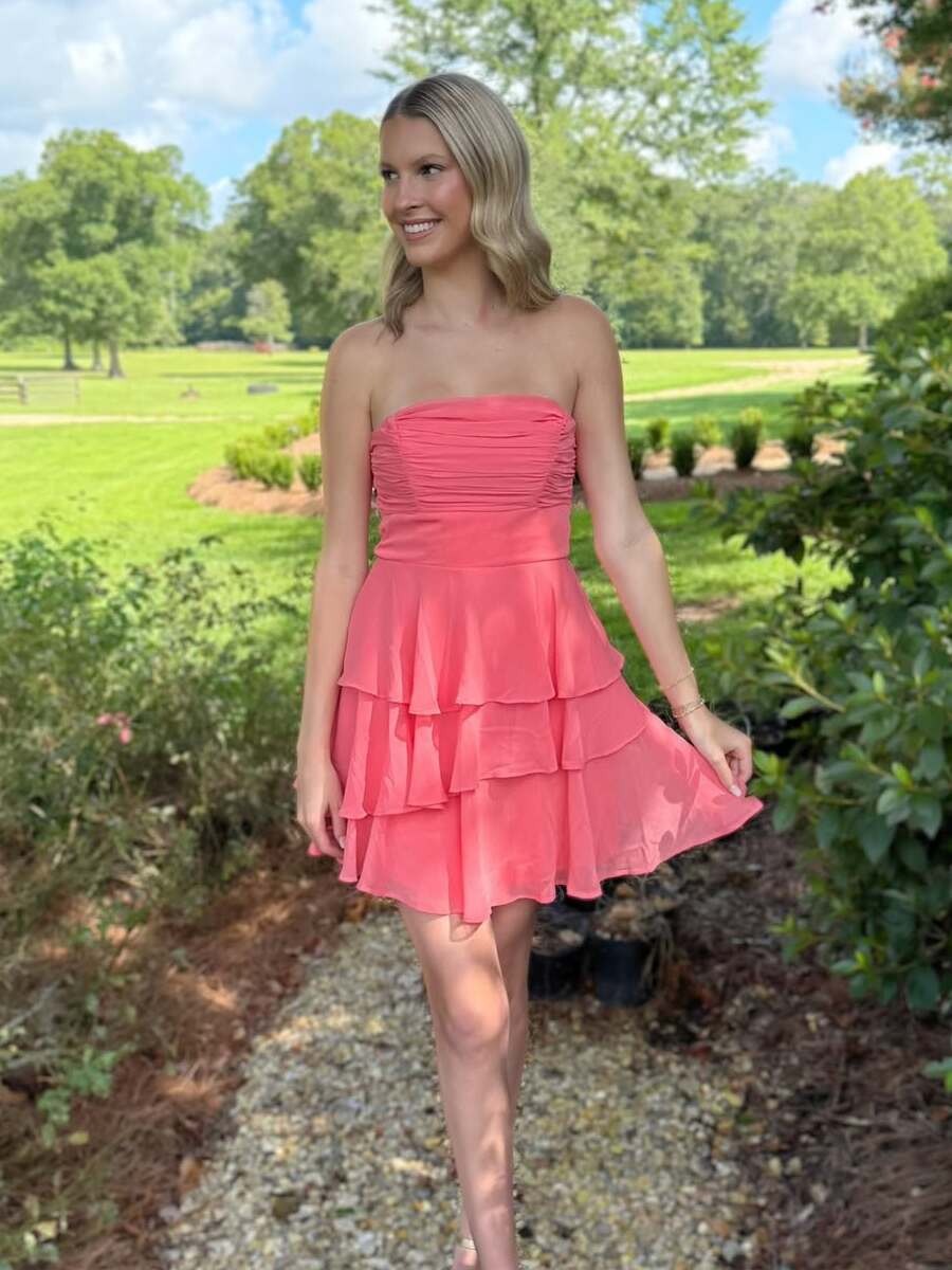 A-Line Strapless Ruffle Pleated Short Homecoming Dress - View 3 | FashionDia